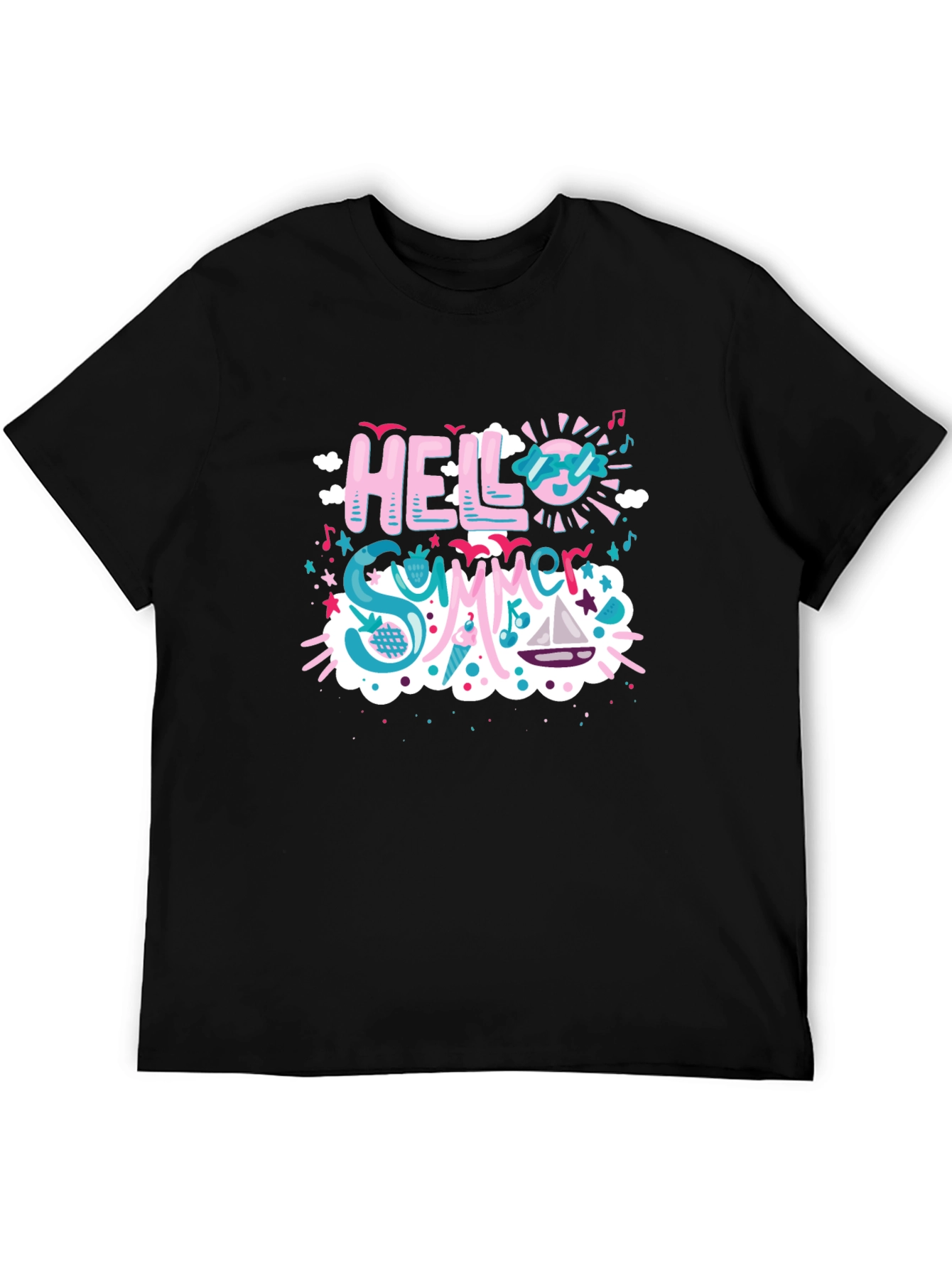 Hello Summer T-Shirt - Black Cotton Blend