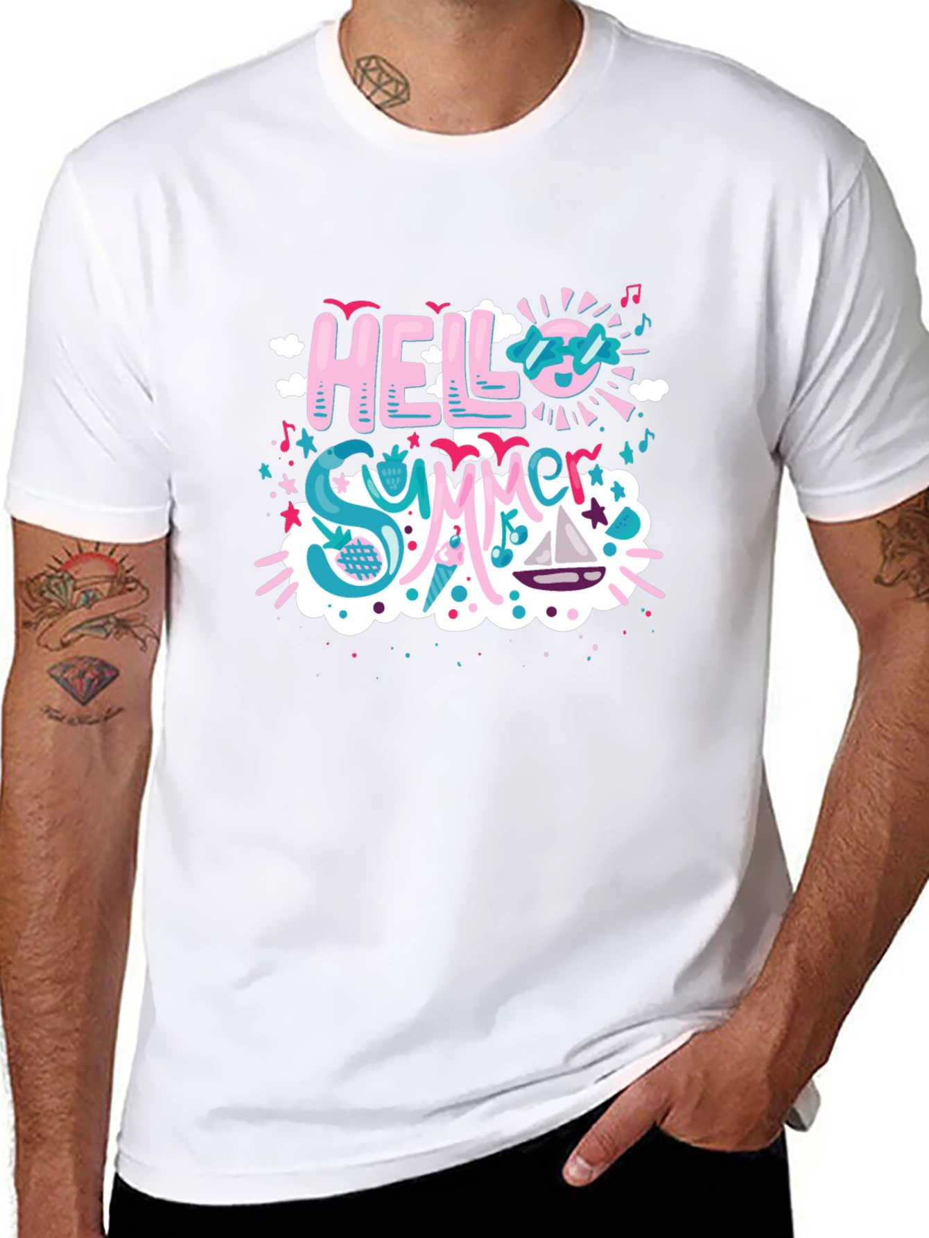 Hello Summer T-Shirt - Black Cotton Blend