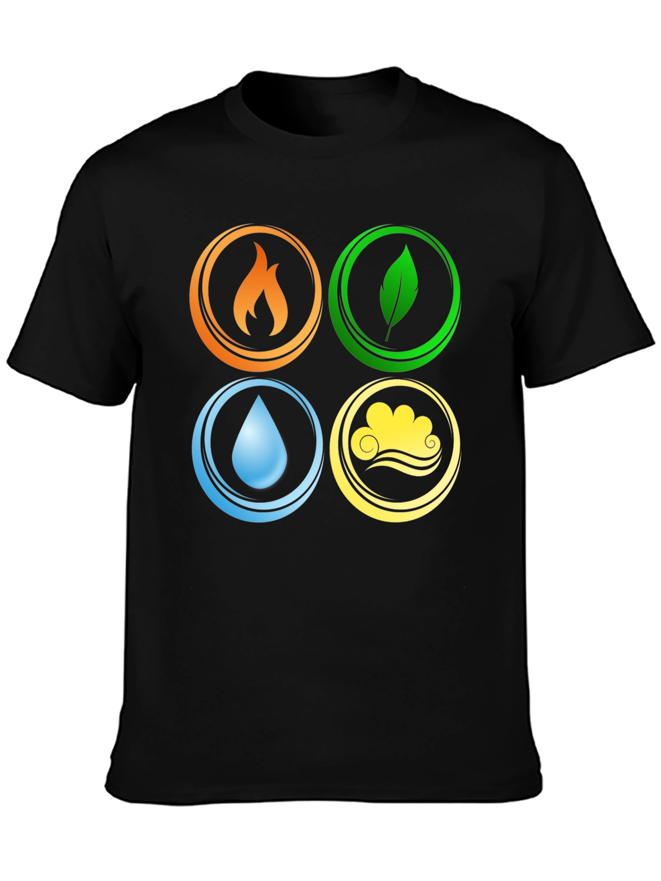 Four Elements T-Shirt Black Tee Earth Wind Fire Water