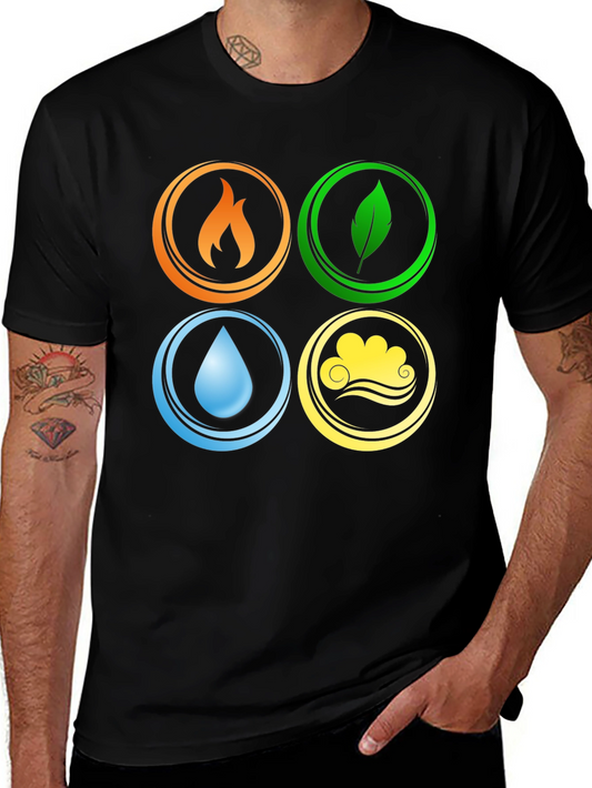 Four Elements T-Shirt Black Tee Earth Wind Fire Water