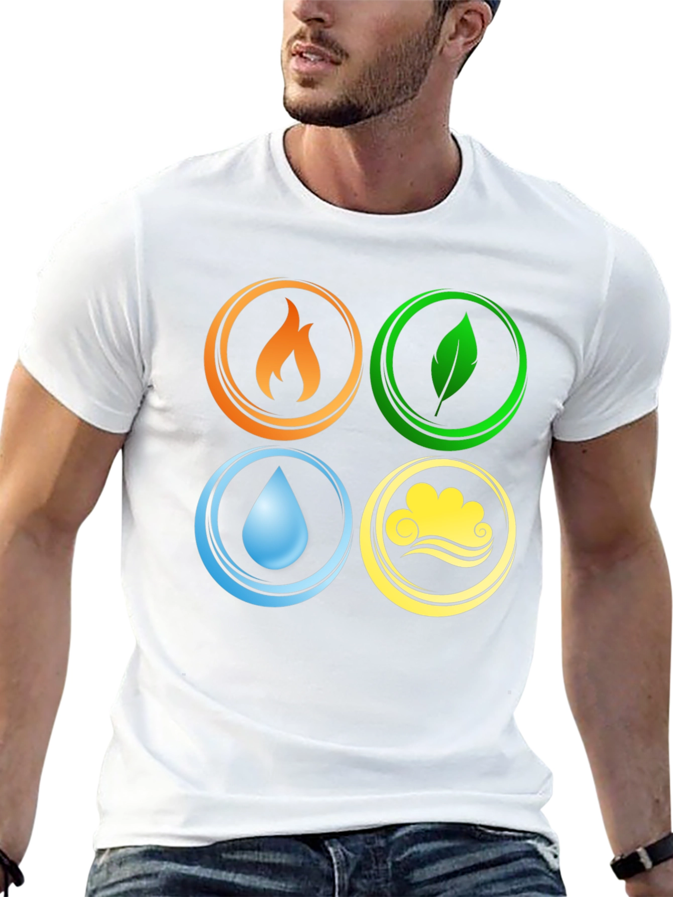Four Elements T-Shirt Black Tee Earth Wind Fire Water