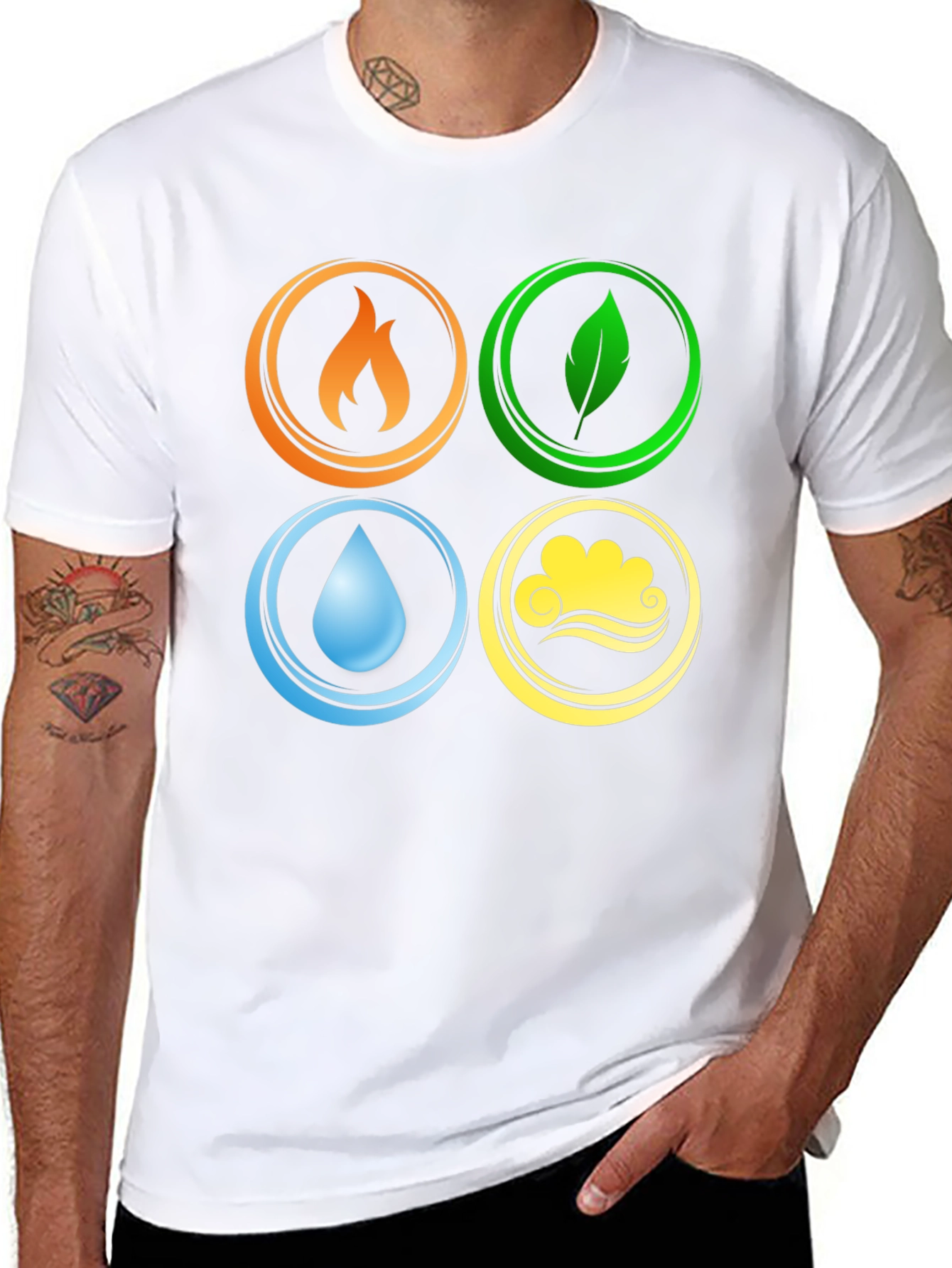 Four Elements T-Shirt Black Tee Earth Wind Fire Water
