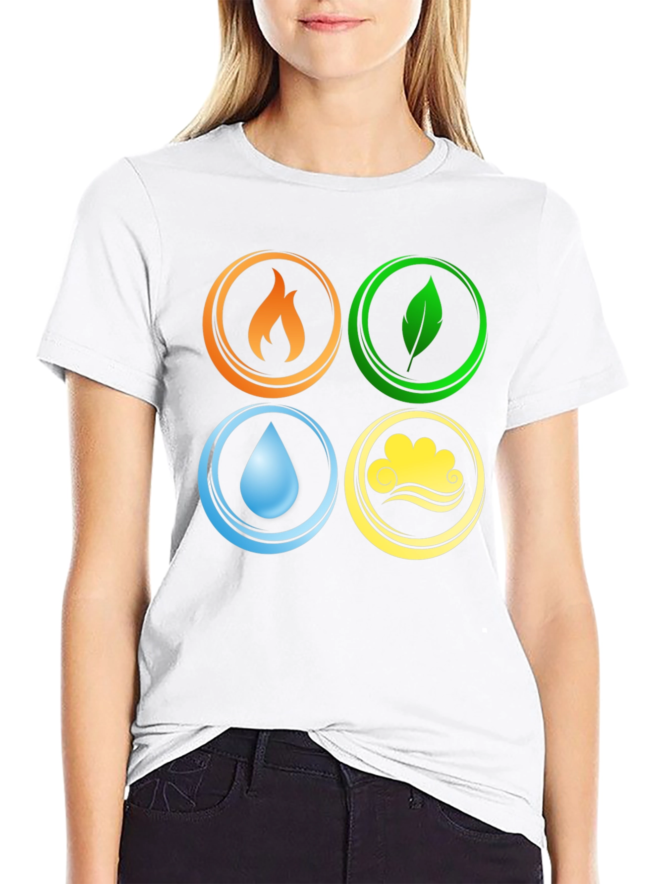 Four Elements T-Shirt Black Tee Earth Wind Fire Water