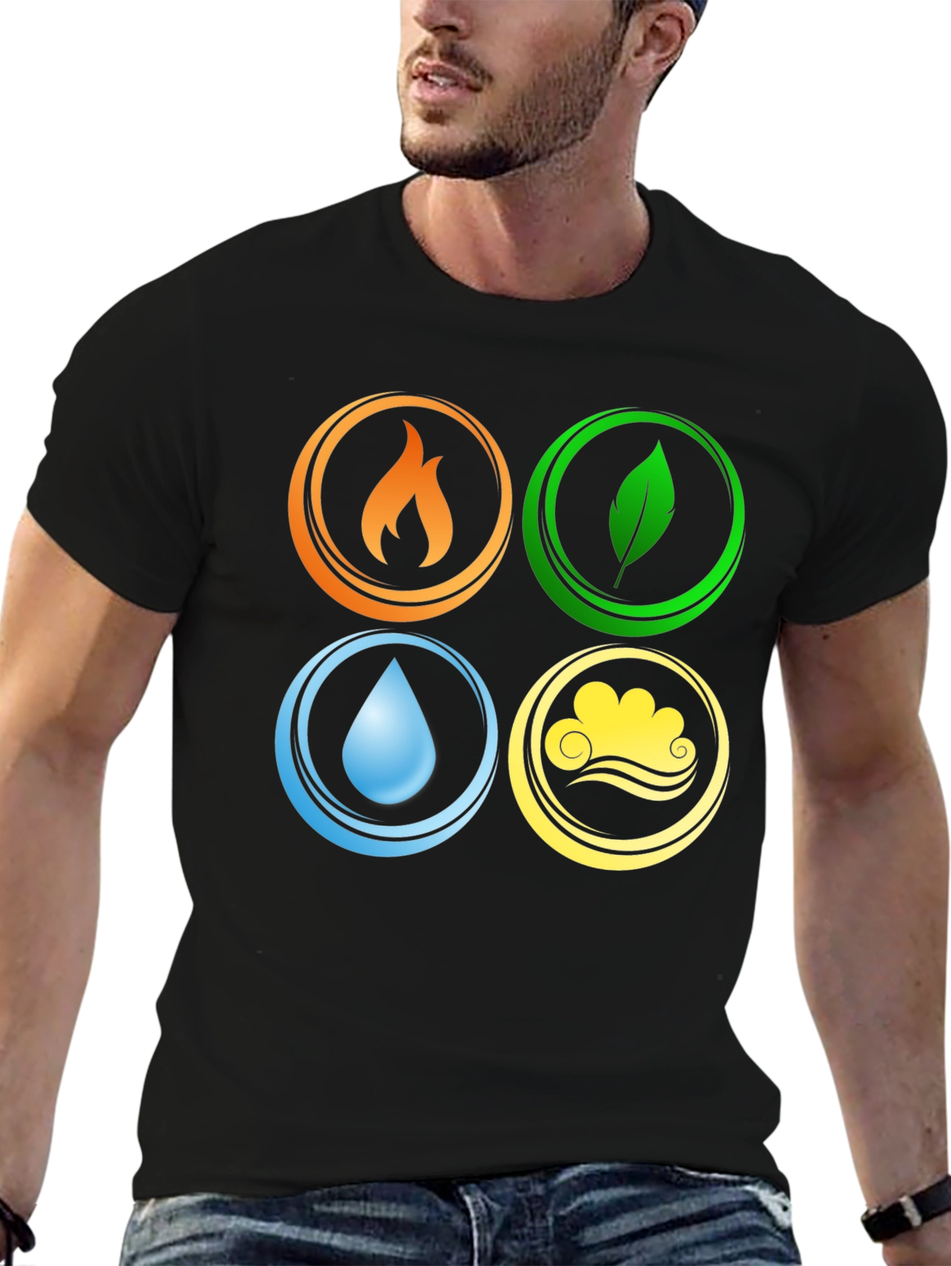 Four Elements T-Shirt Black Tee Earth Wind Fire Water