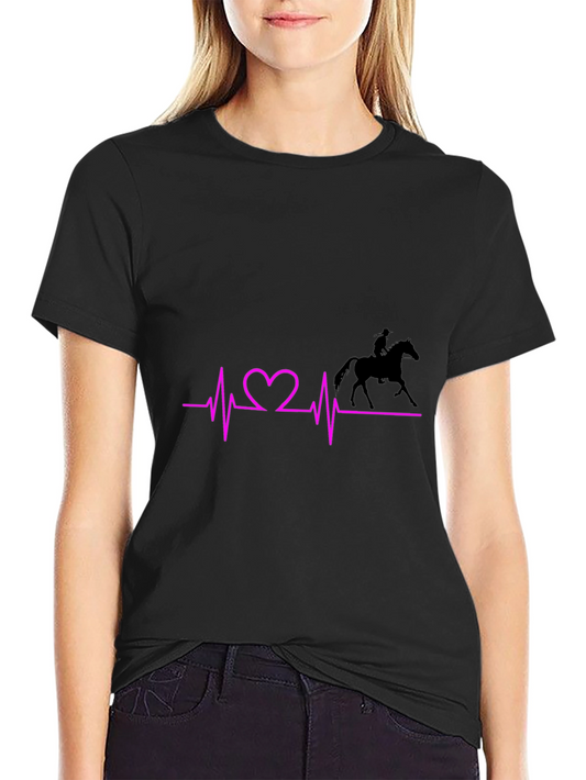 Horse Riding Heartbeat Graphic Tee - Black