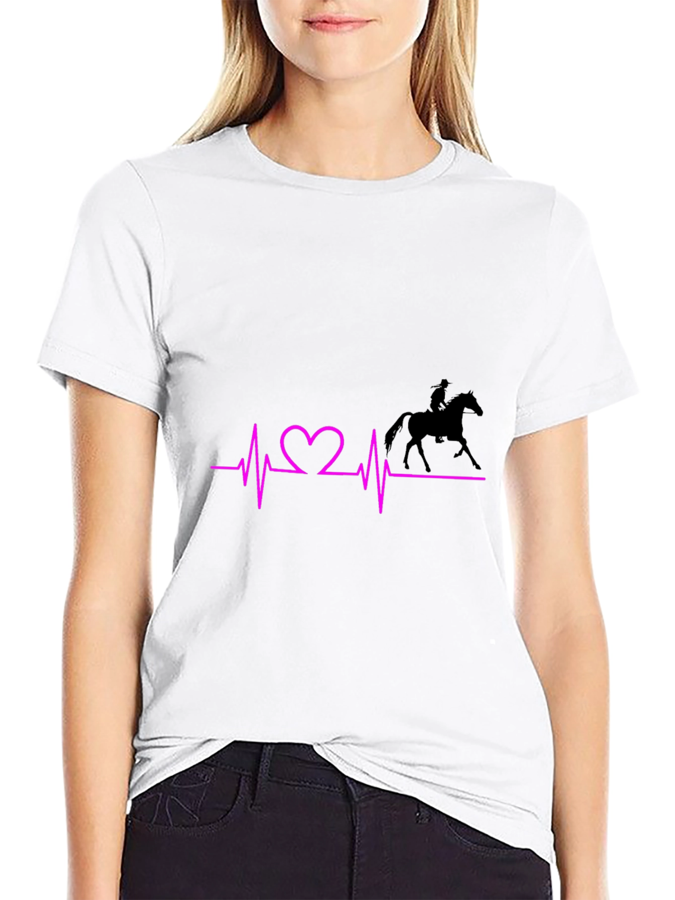 Horse Riding Heartbeat Graphic Tee - Black