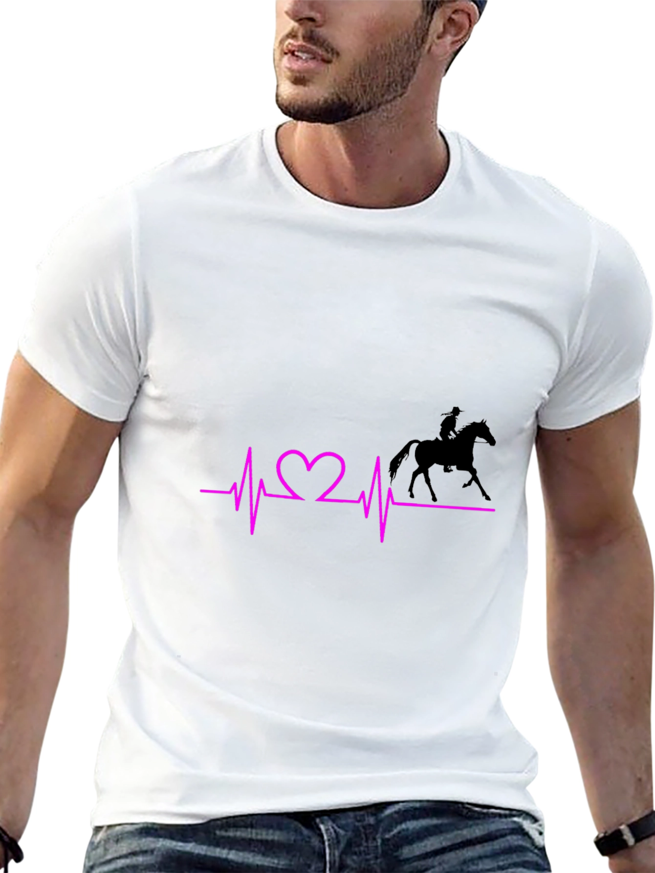 Horse Riding Heartbeat Graphic Tee - Black