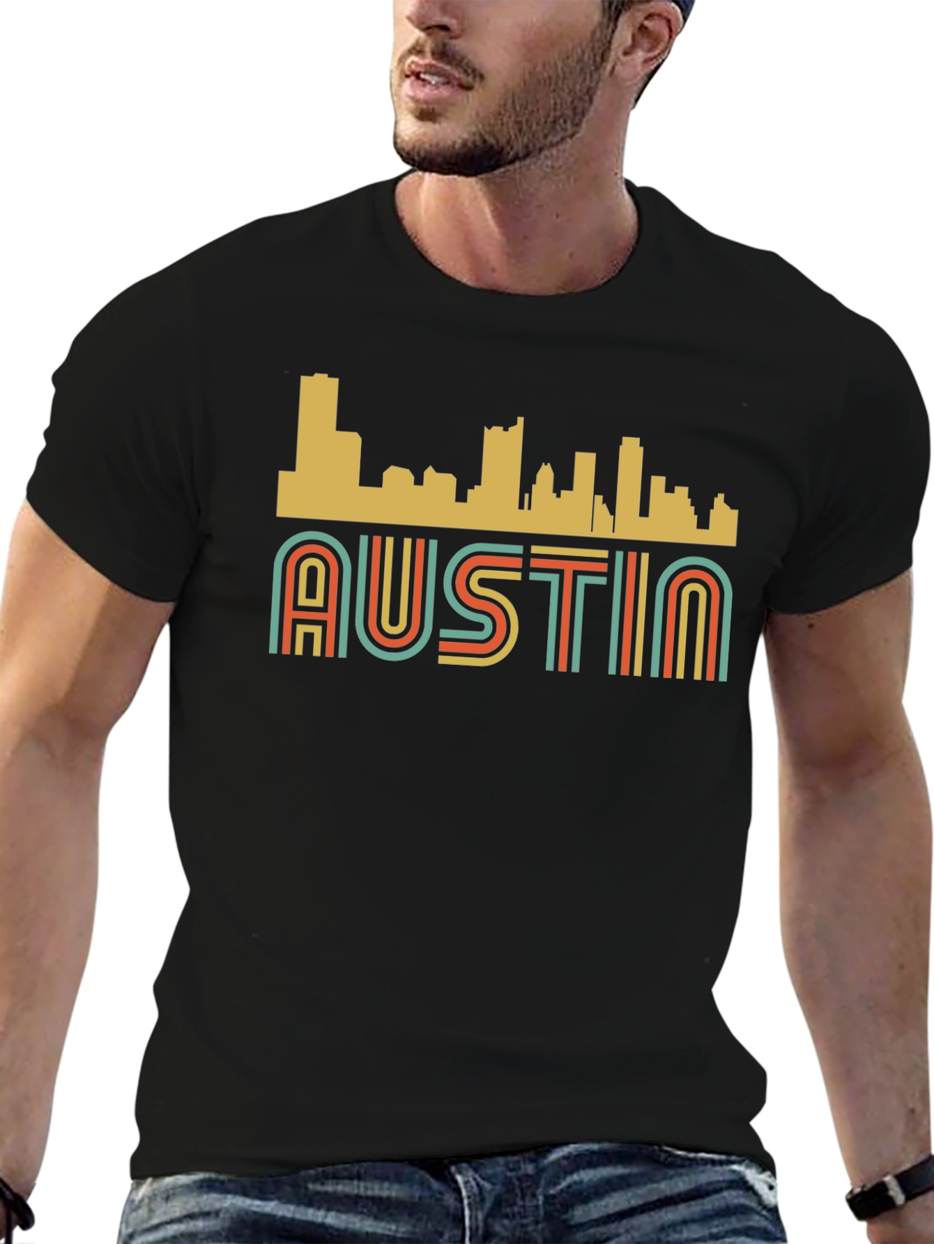 Retro Austin Skyline Black Graphic Tee