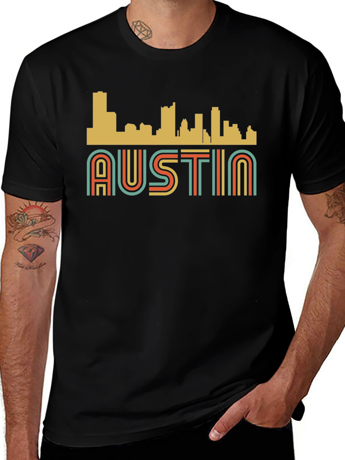 Retro Austin Skyline Black Graphic Tee
