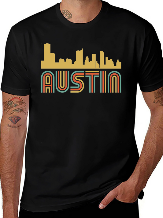 Retro Austin Skyline Black Graphic Tee