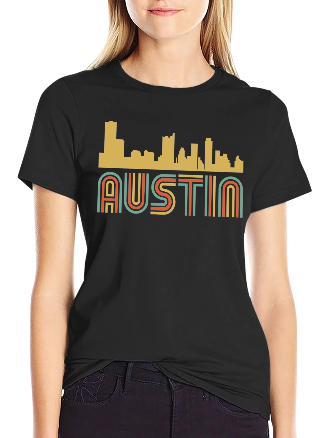 Retro Austin Skyline Black Graphic Tee