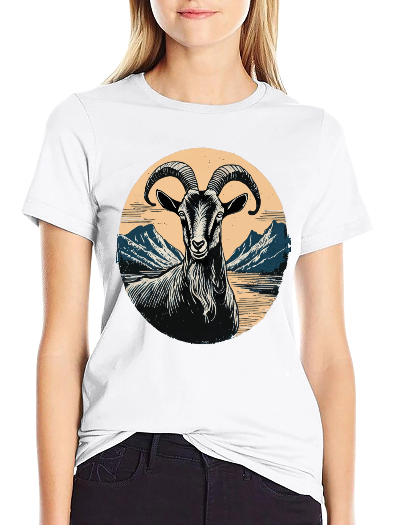 Goat Mountain Scene Graphic T-Shirt