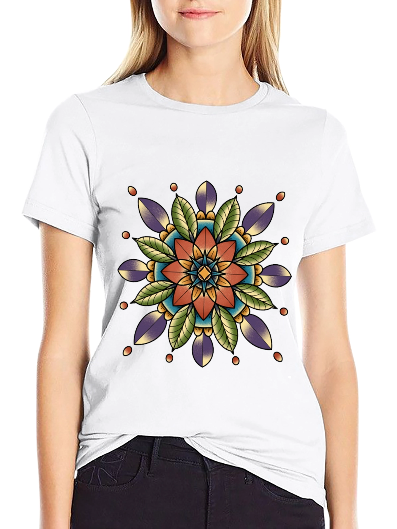 Geometric Mandala Print Black T-Shirt