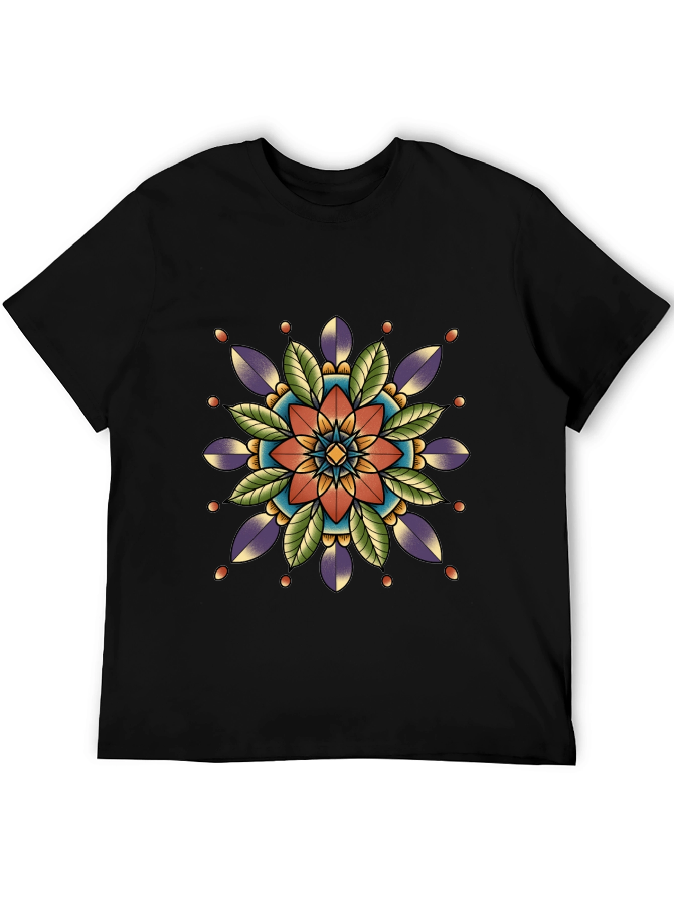 Geometric Mandala Print Black T-Shirt