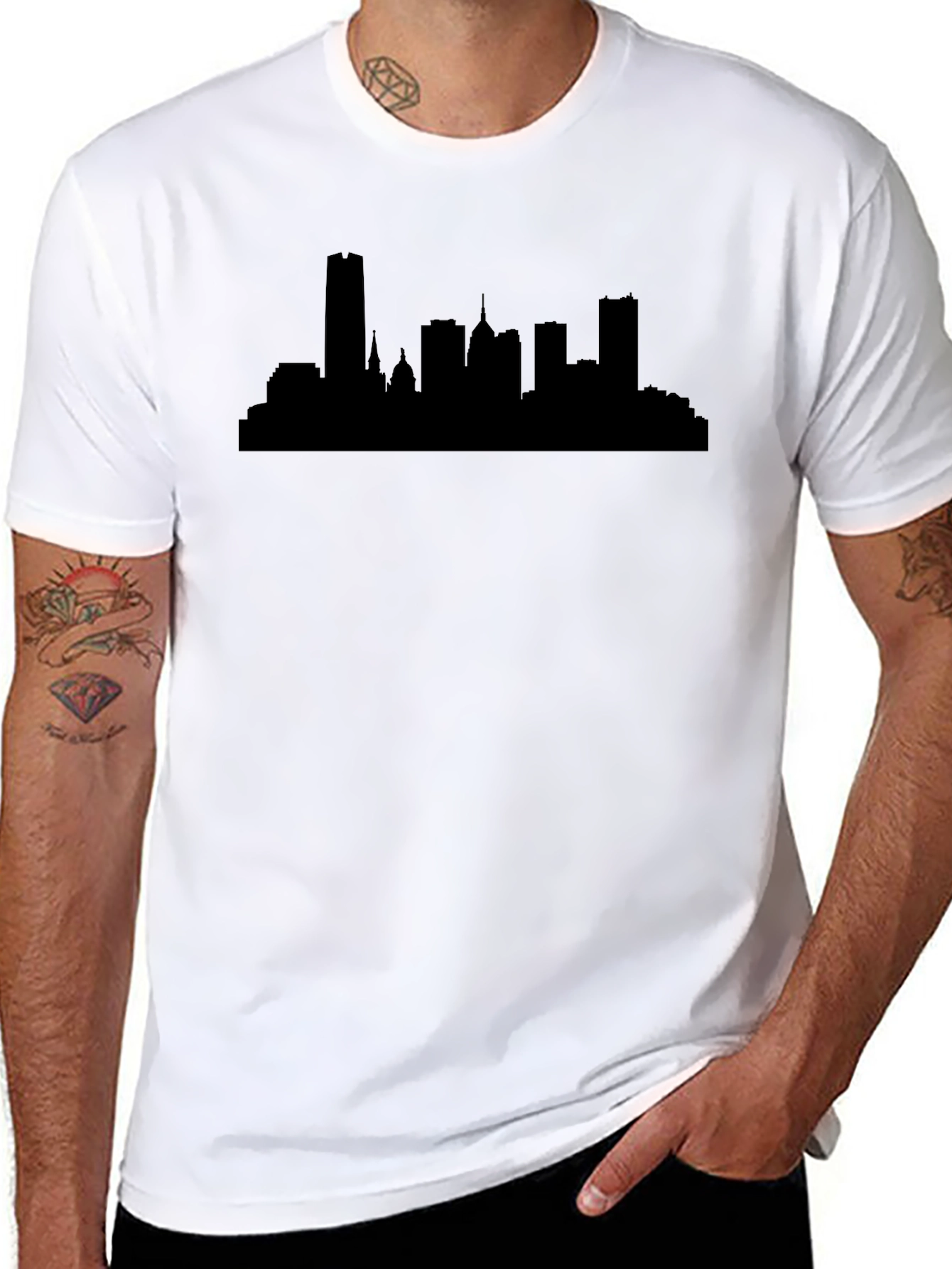 City Skyline Graphic Tee - Black Cotton T-Shirt