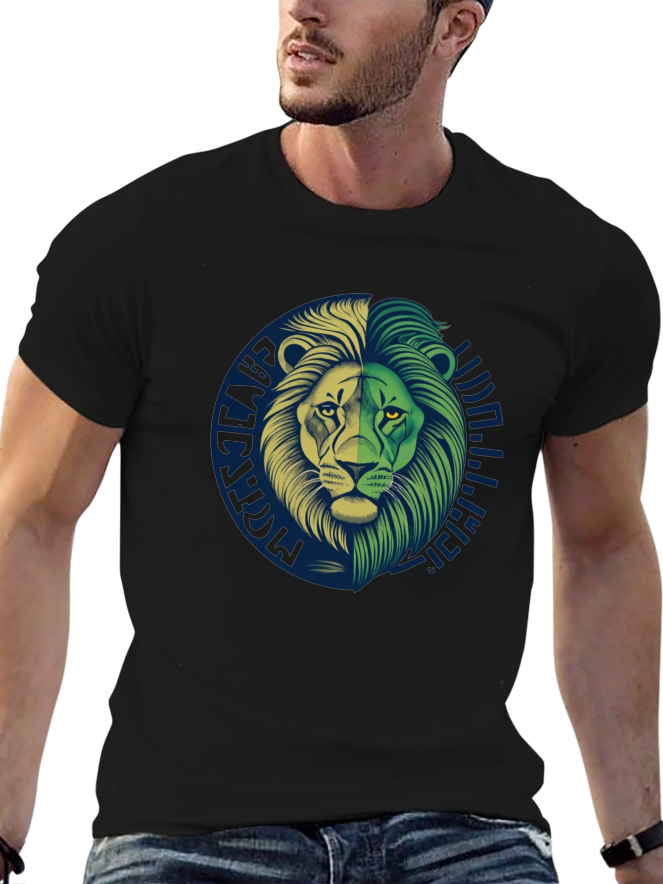 Lion Graphic Print Black T-Shirt