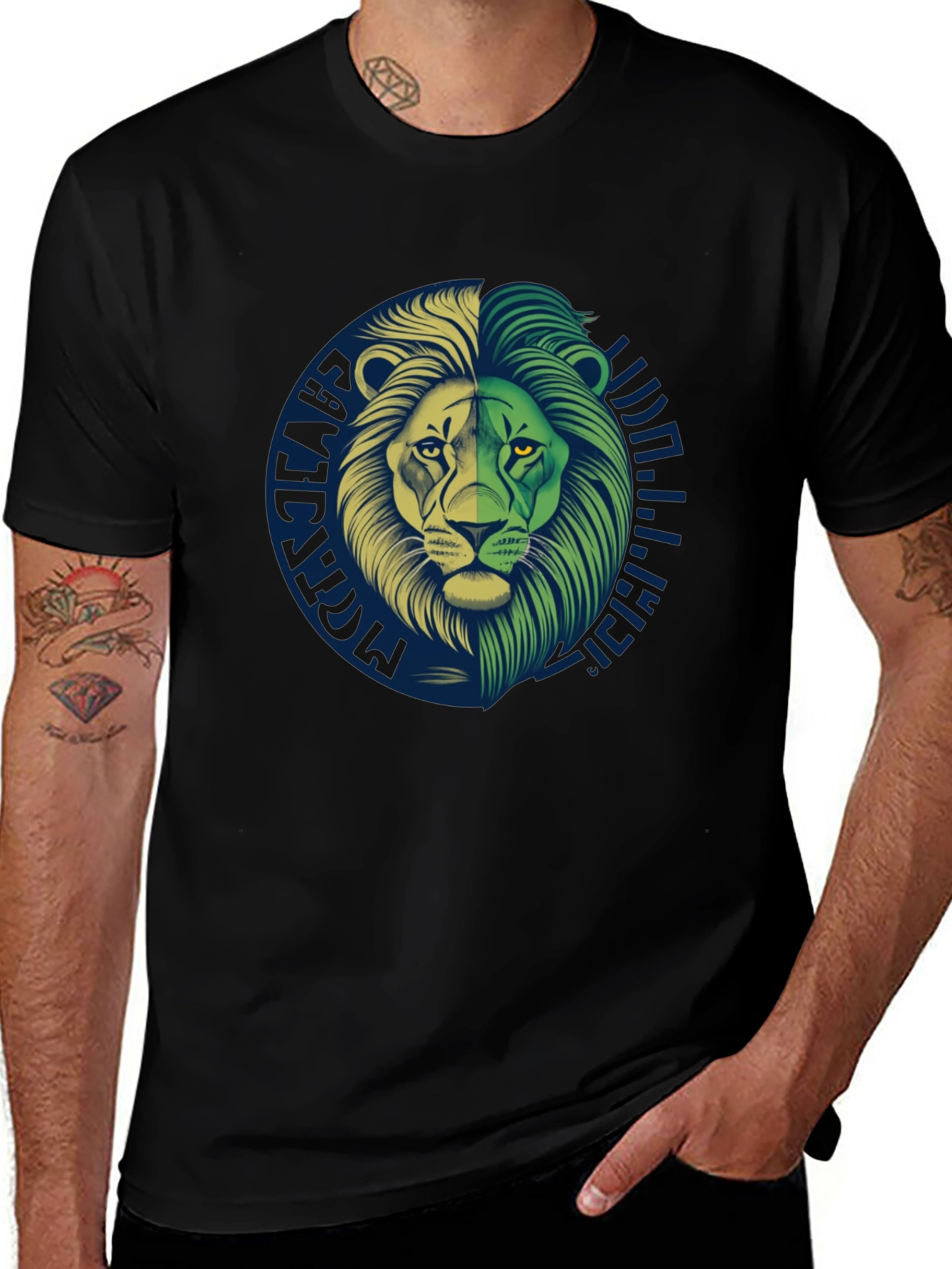 Lion Graphic Print Black T-Shirt