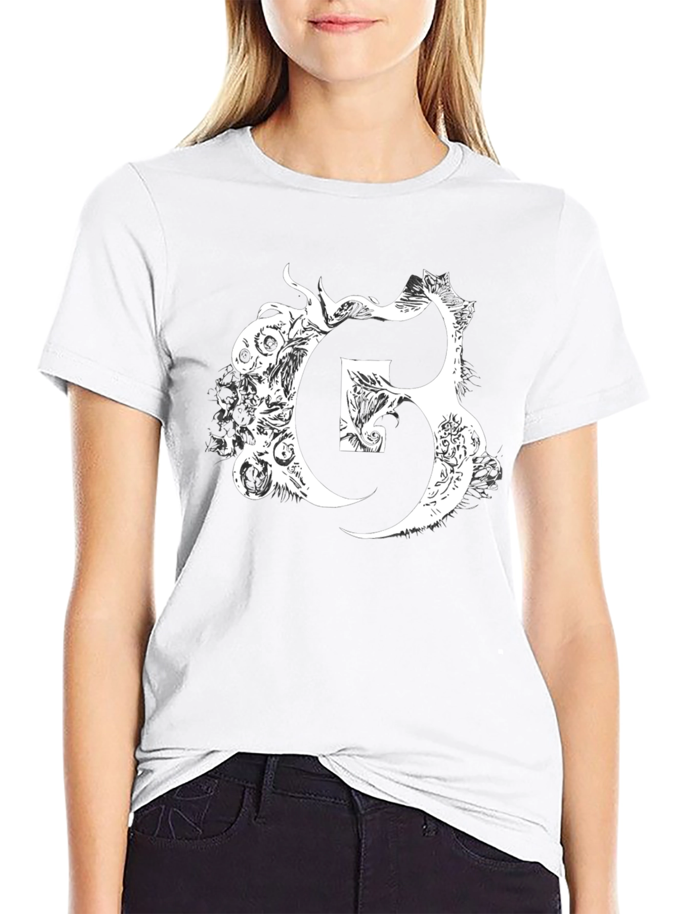 Letter G Graphic Print Black T-Shirt