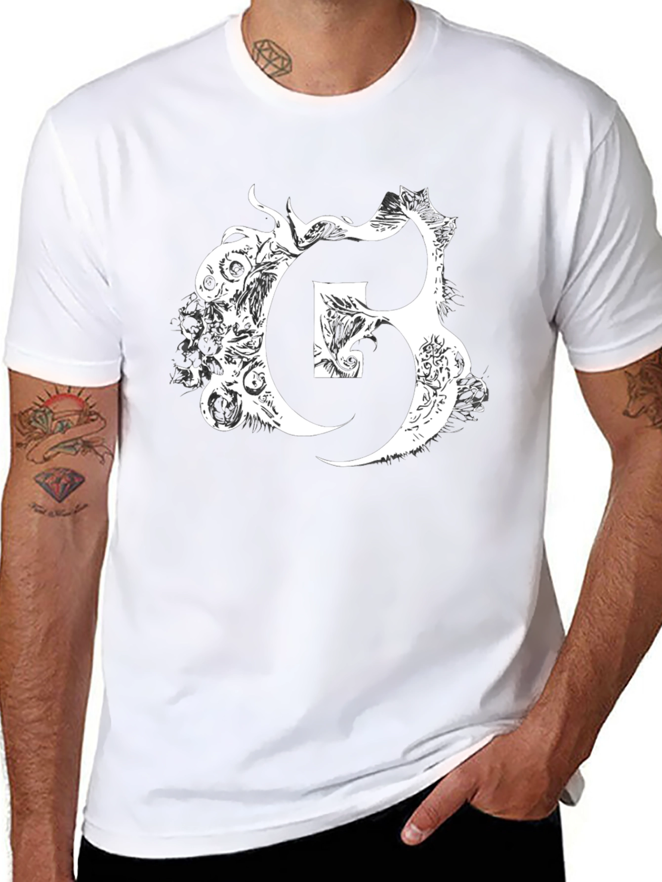 Letter G Graphic Print Black T-Shirt