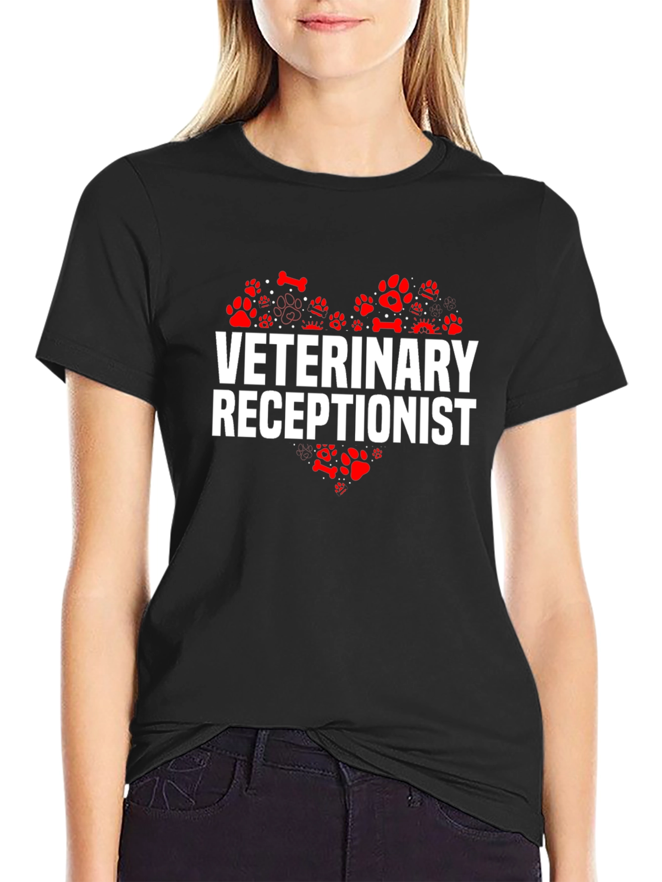 Veterinary Receptionist Paw Print Heart T-Shirt
