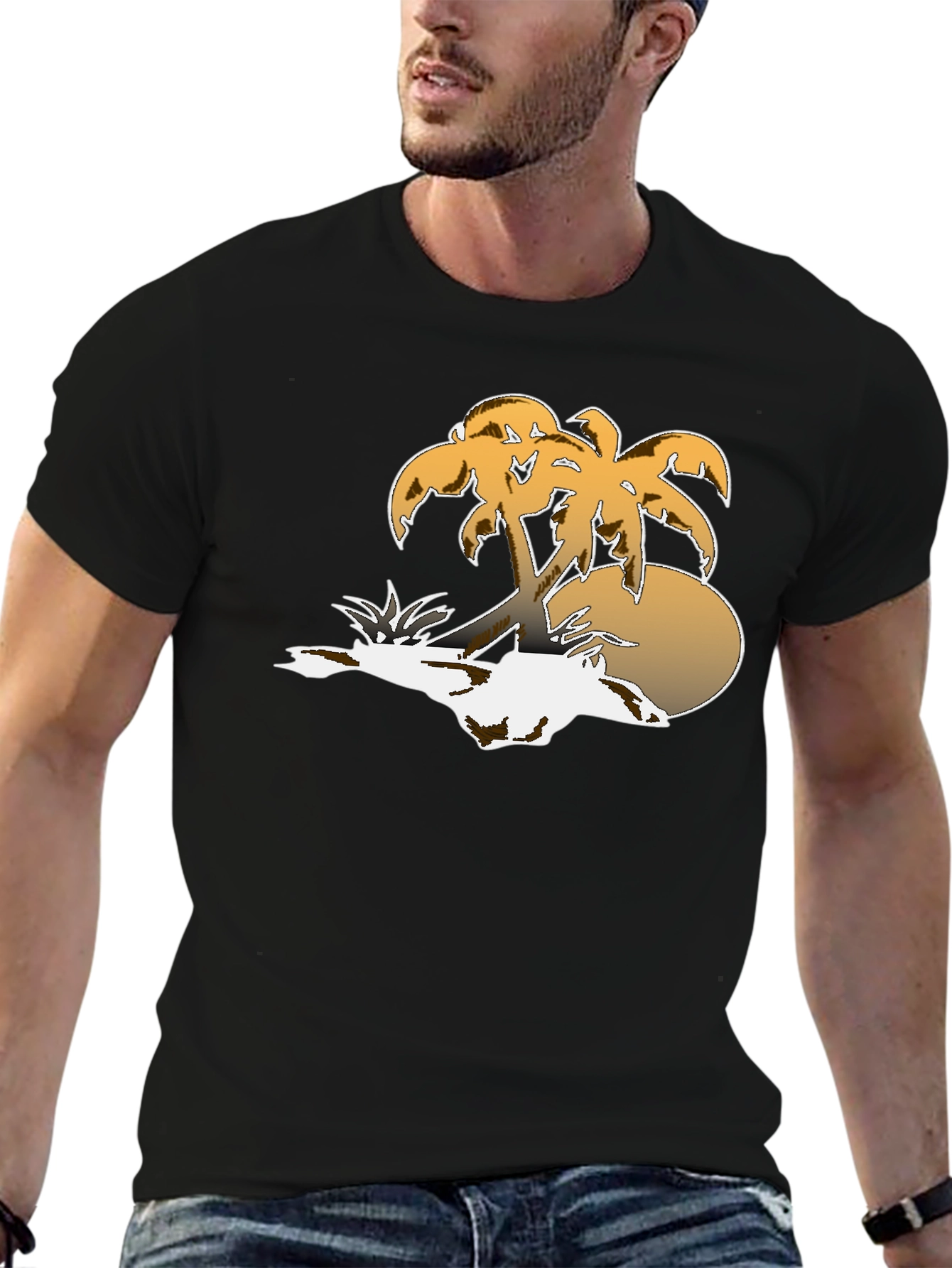 Tropical Palm Tree Sunset Graphic Tee - Black