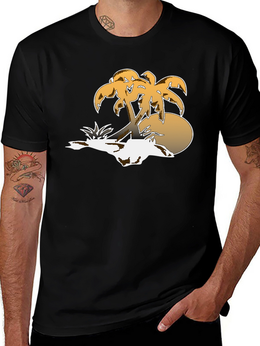 Tropical Palm Tree Sunset Graphic Tee - Black