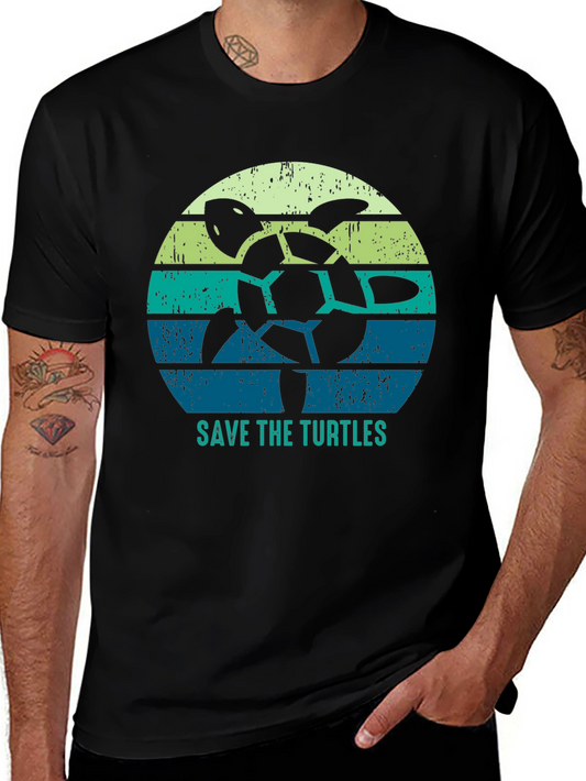 Save the Turtles Graphic Tee - Black Cotton T-Shirt