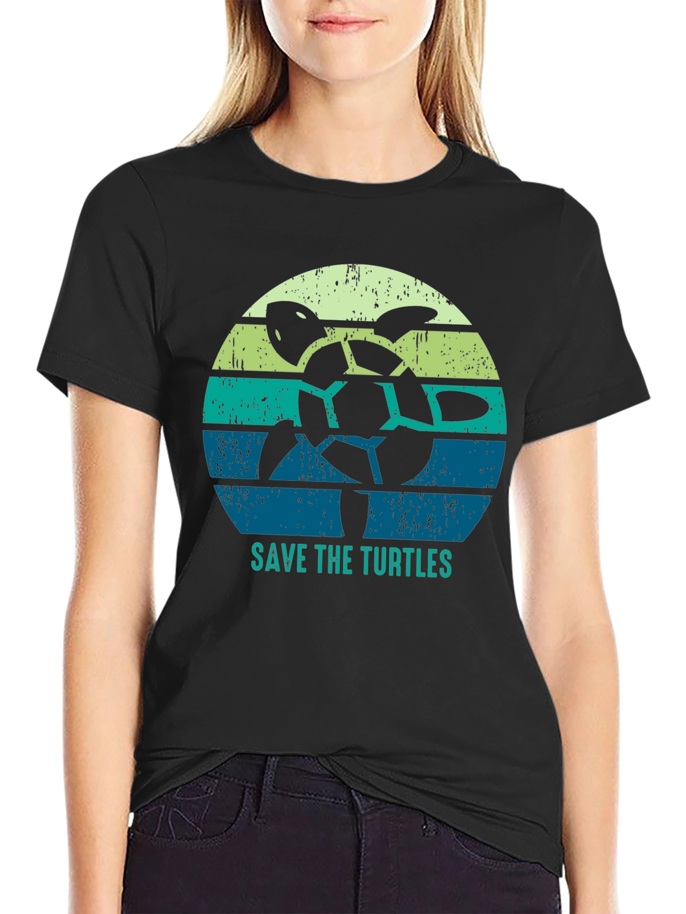 Save the Turtles Graphic Tee - Black Cotton T-Shirt