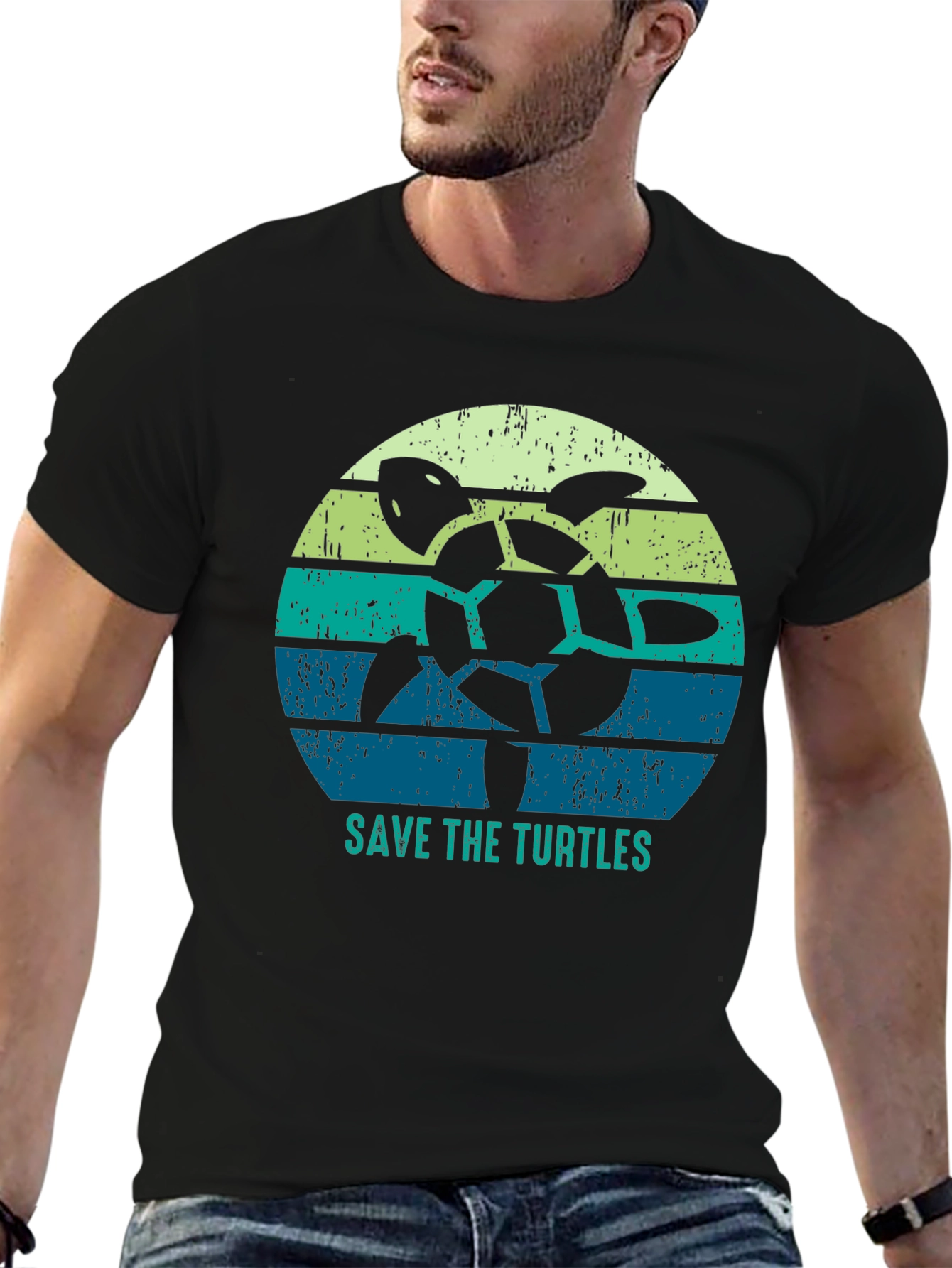 Save the Turtles Graphic Tee - Black Cotton T-Shirt