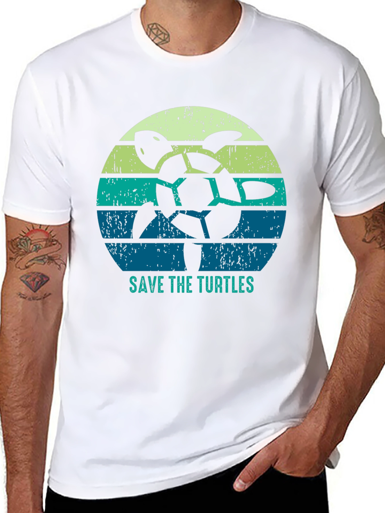 Save the Turtles Graphic Tee - Black Cotton T-Shirt