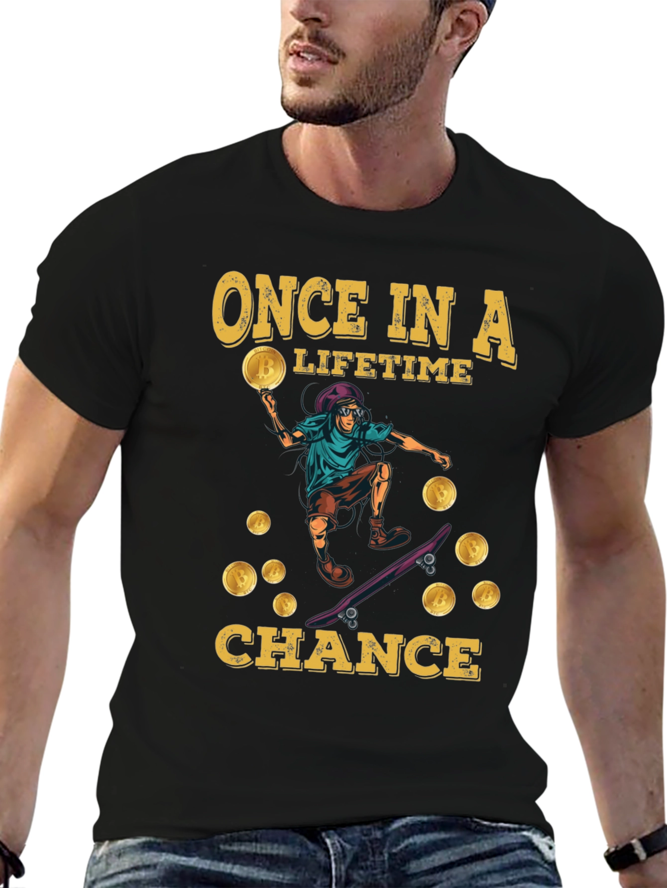 Bitcoin Skateboard T-Shirt - Once in a Lifetime Chance
