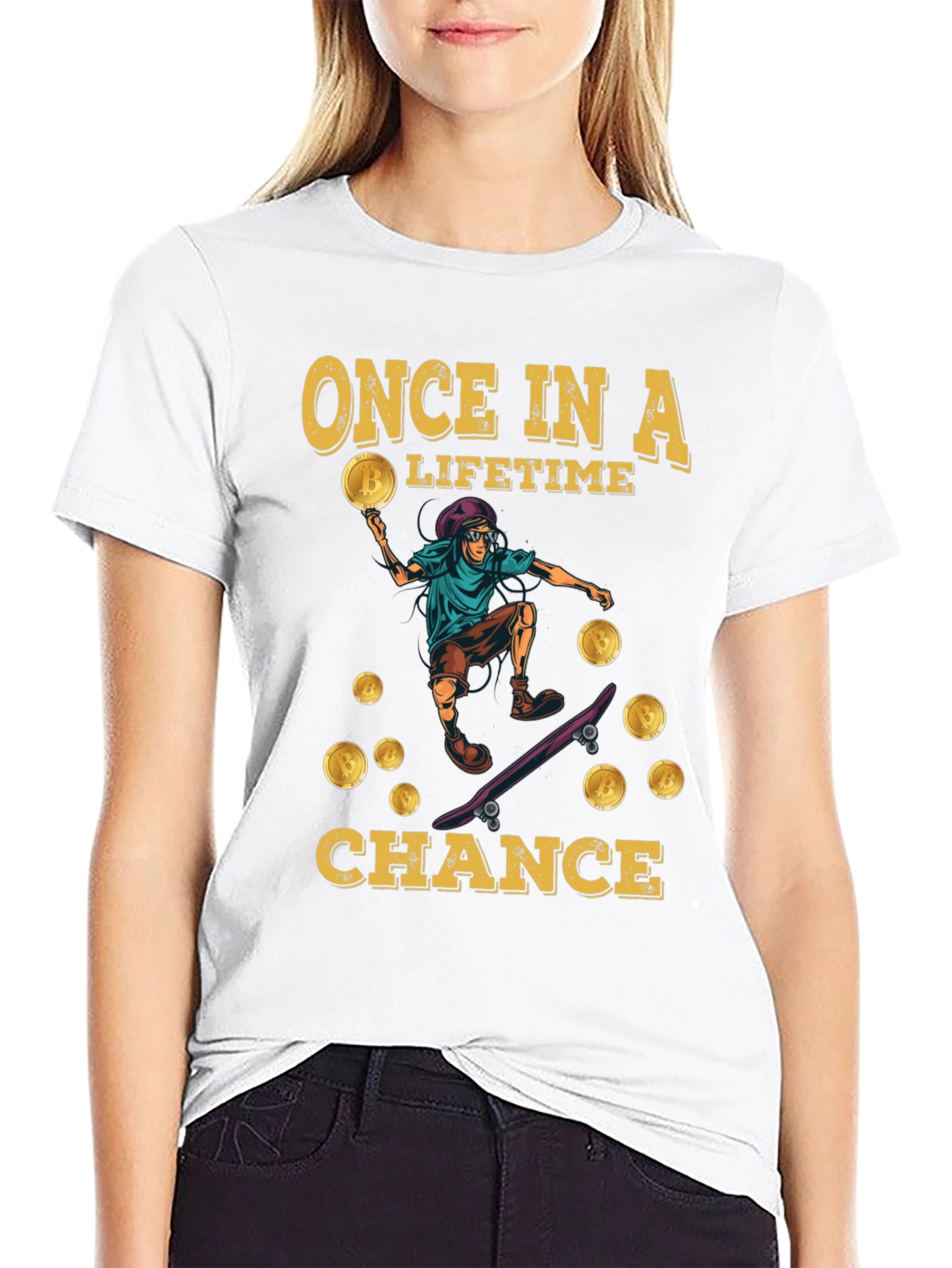 Bitcoin Skateboard T-Shirt - Once in a Lifetime Chance