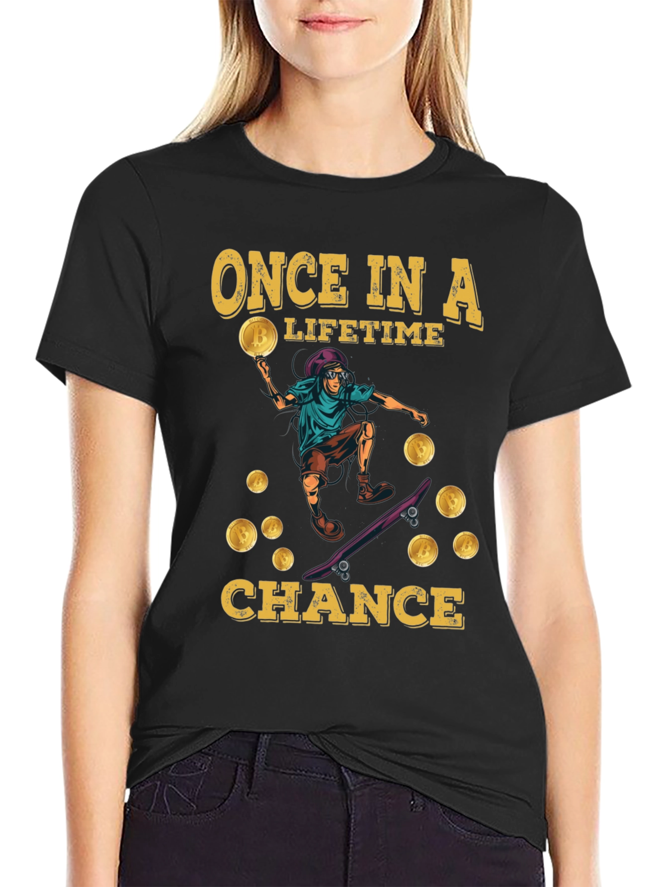 Bitcoin Skateboard T-Shirt - Once in a Lifetime Chance