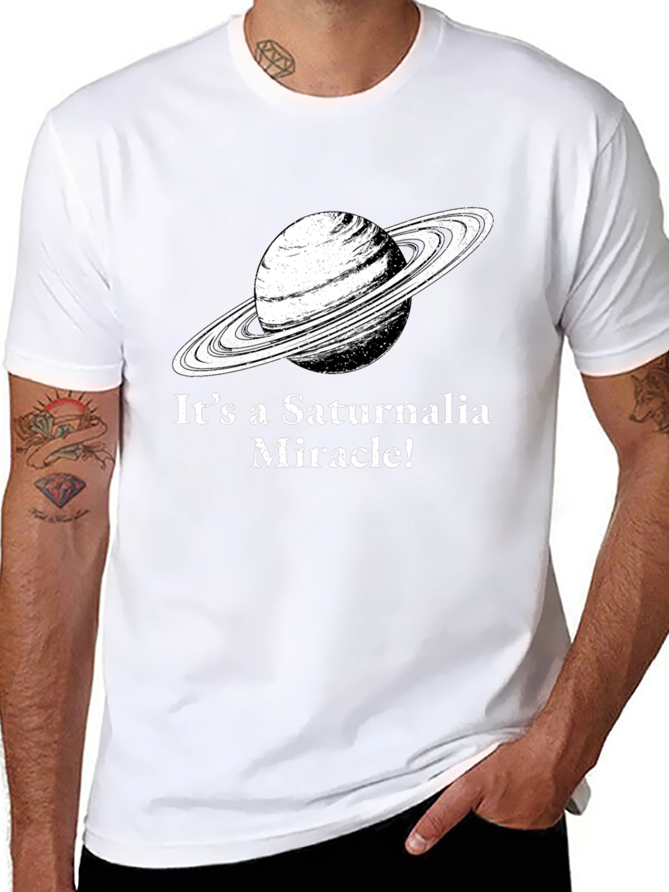 Saturnalia Miracle Graphic Tee - Black Cotton T-Shirt