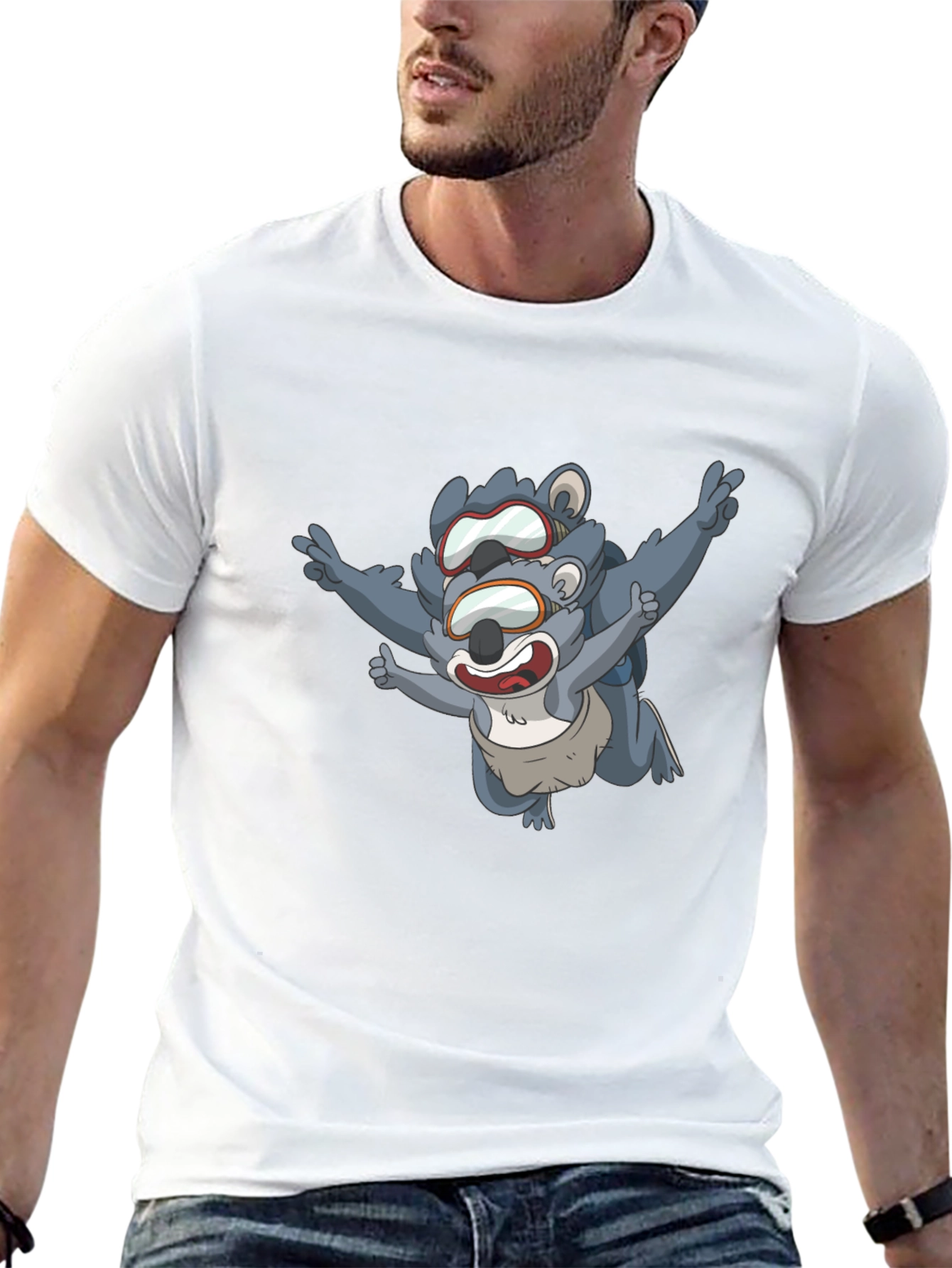 Skydiving Koala Bear Black T-Shirt