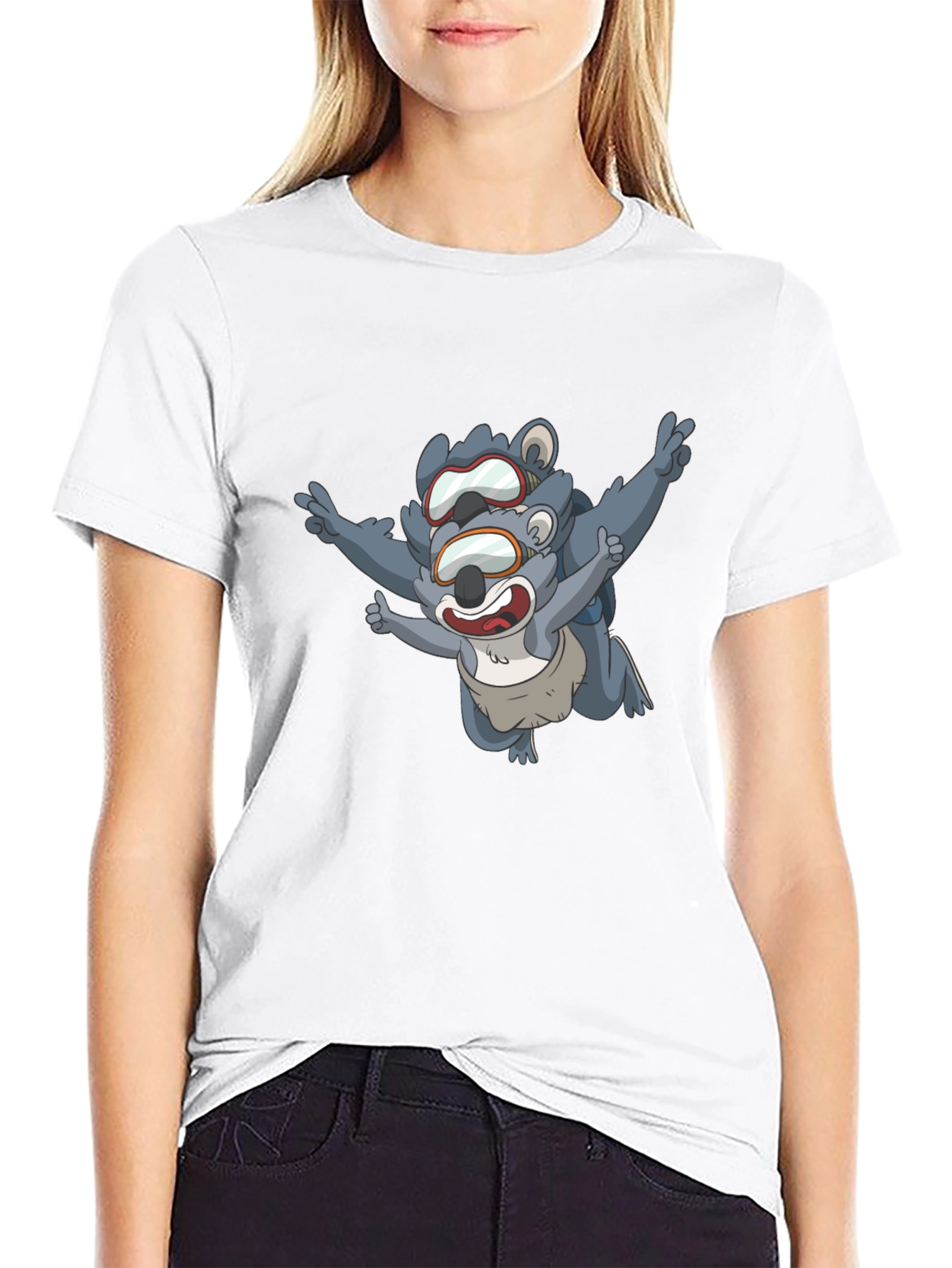 Skydiving Koala Bear Black T-Shirt