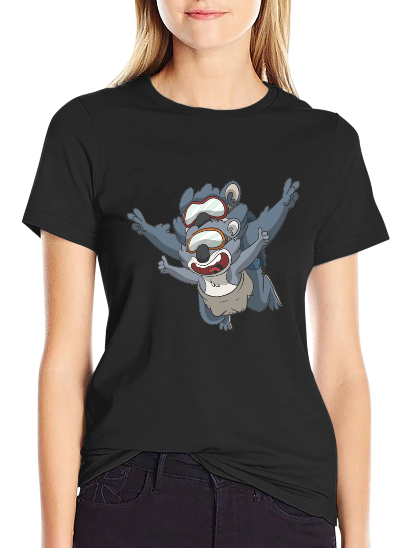 Skydiving Koala Bear Black T-Shirt