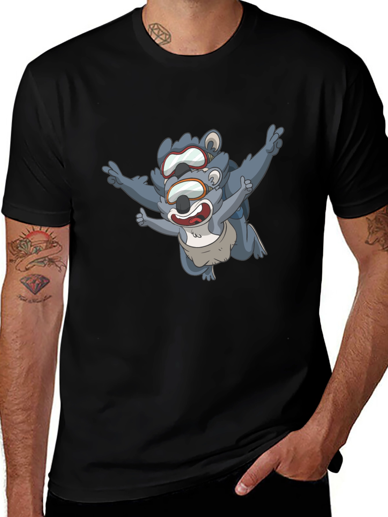 Skydiving Koala Bear Black T-Shirt