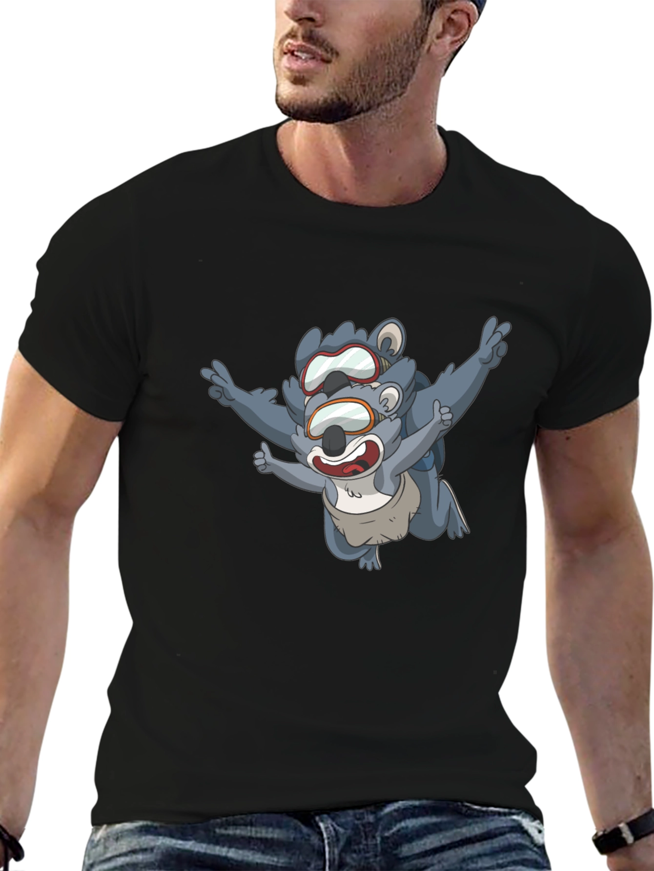Skydiving Koala Bear Black T-Shirt
