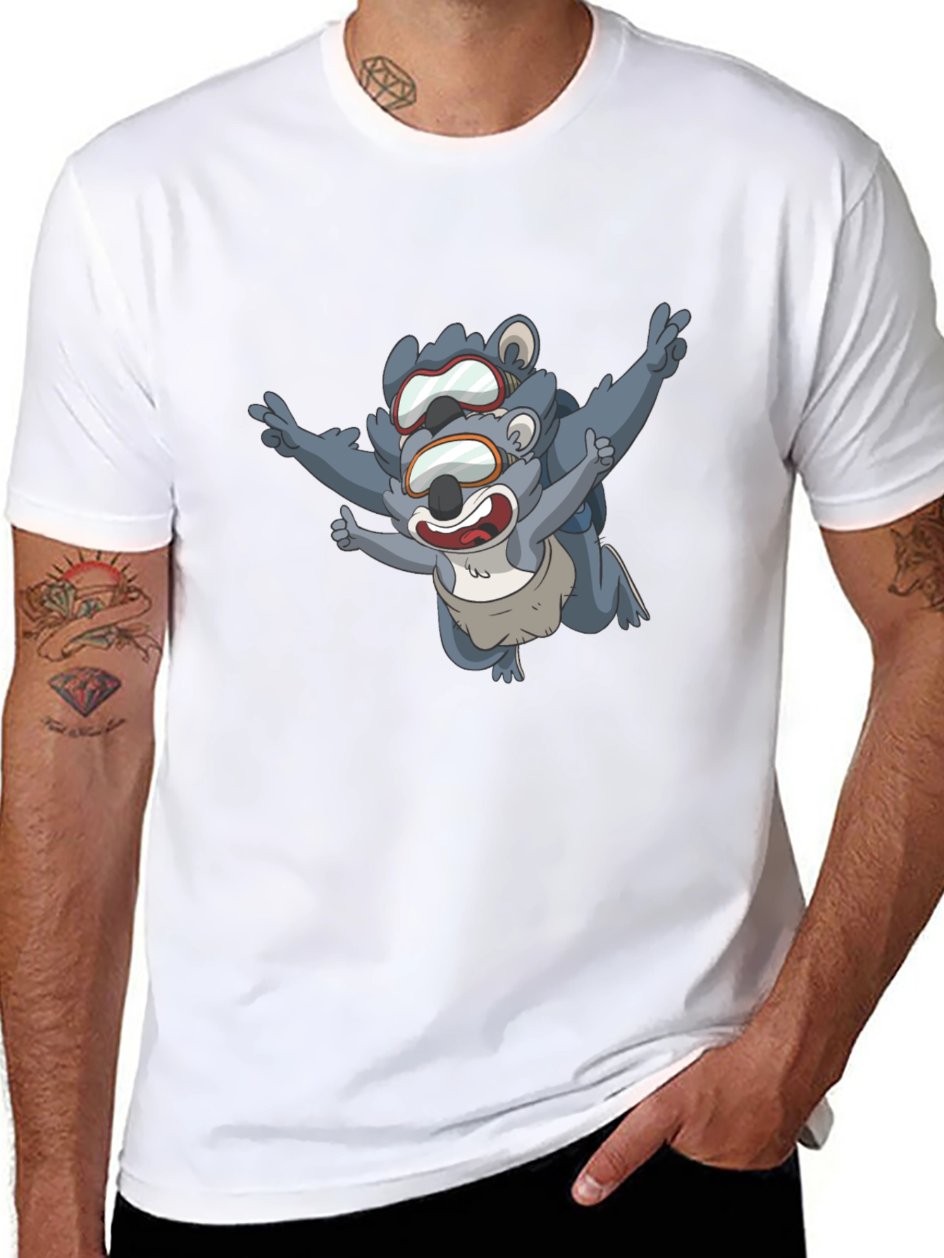 Skydiving Koala Bear Black T-Shirt