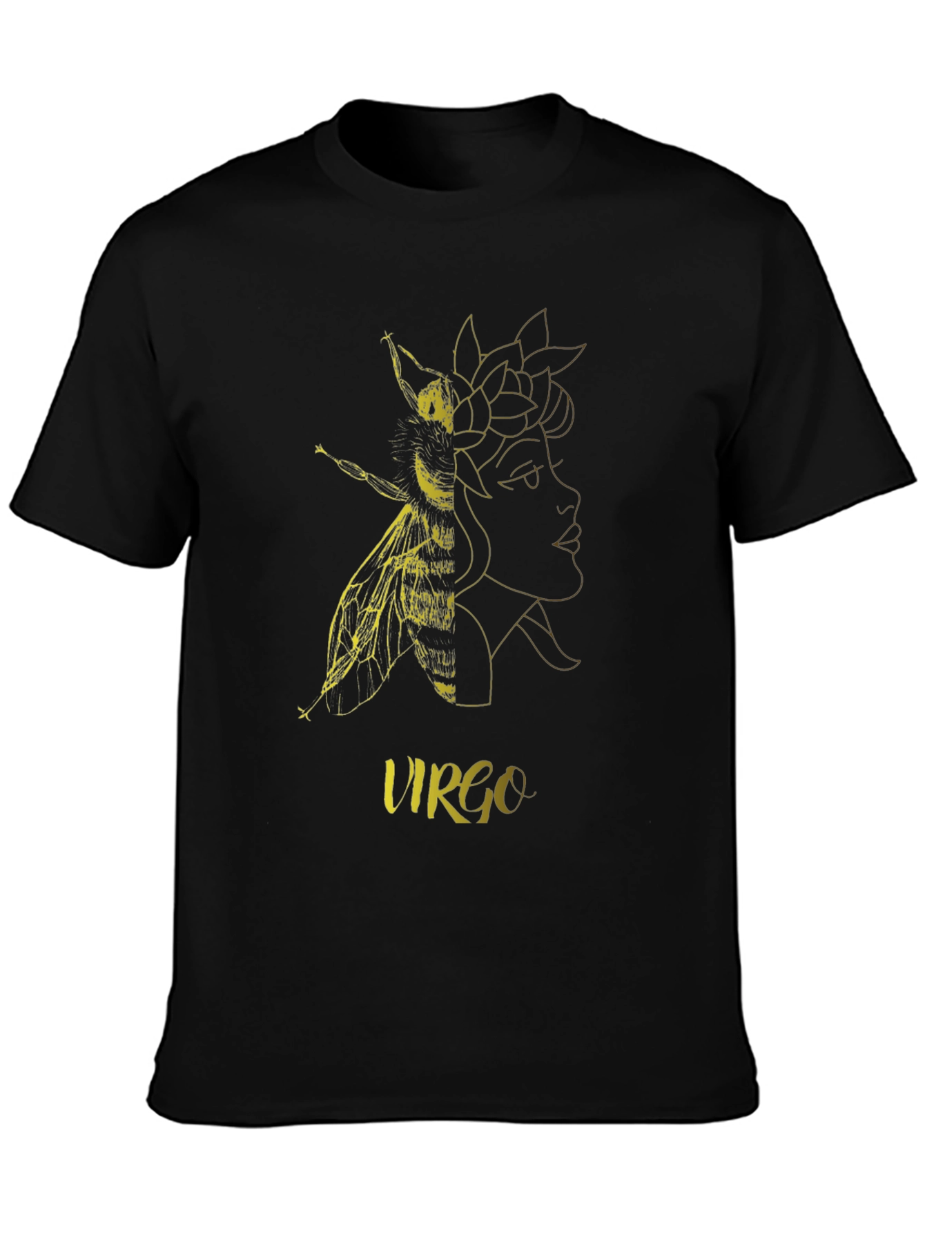 Virgo Zodiac Bee Graphic Black T-Shirt