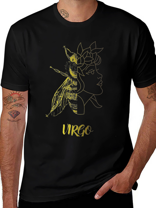 Virgo Zodiac Bee Graphic Black T-Shirt