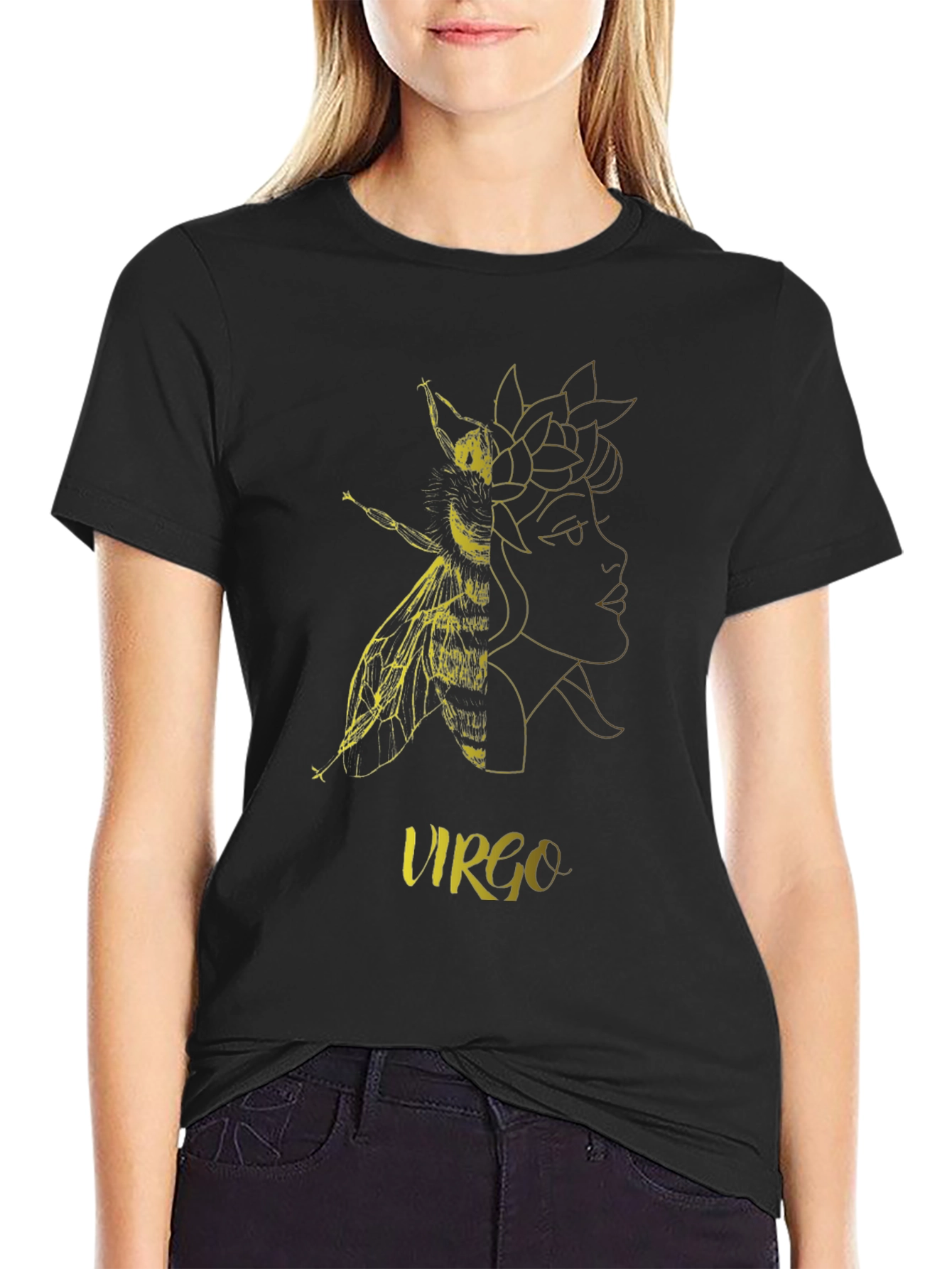 Virgo Zodiac Bee Graphic Black T-Shirt