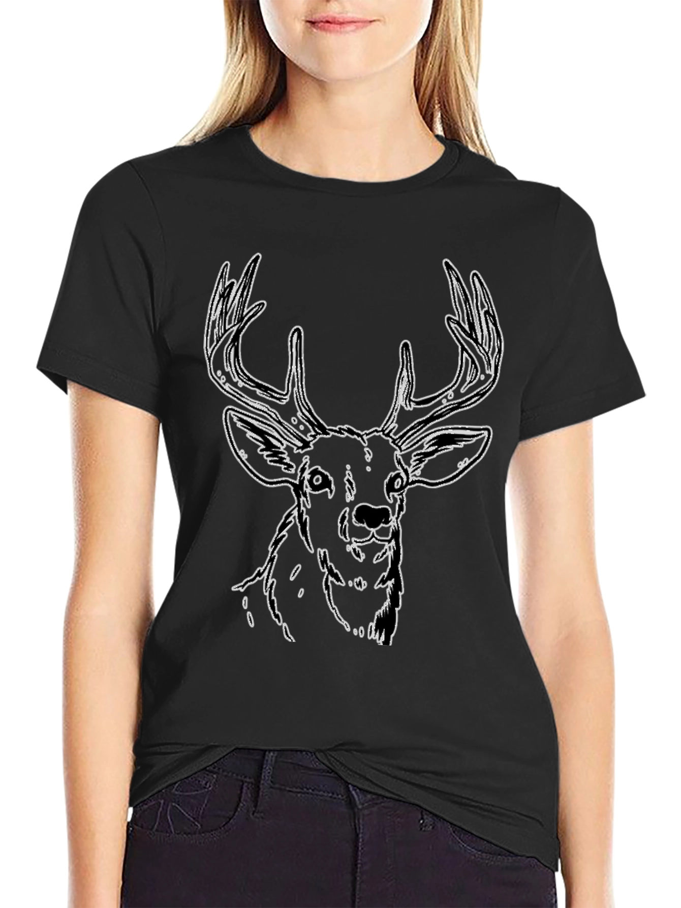 Deer Graphic Tee - Stylish Outline Design Soft Fabric