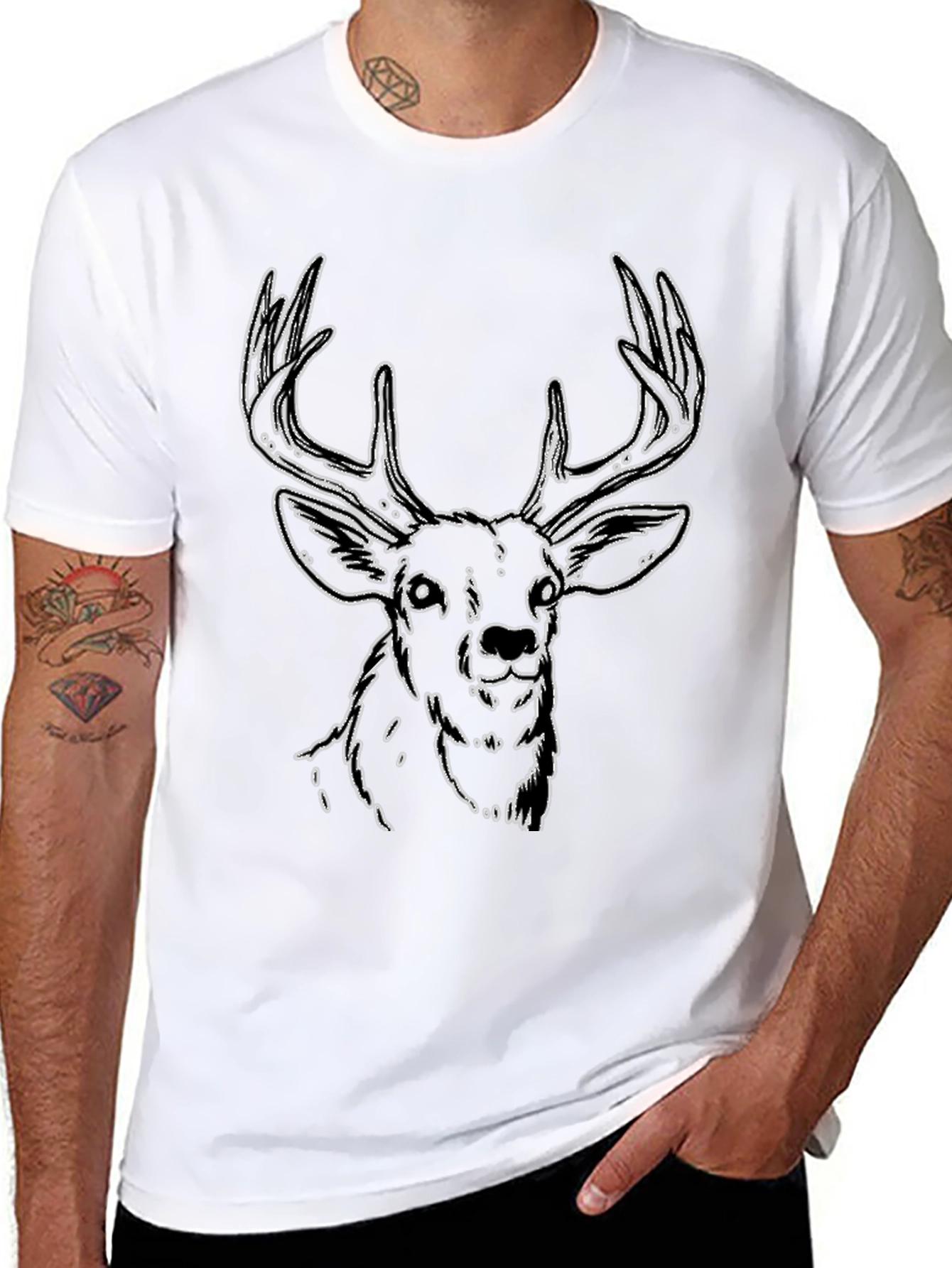 Deer Graphic Tee - Stylish Outline Design Soft Fabric