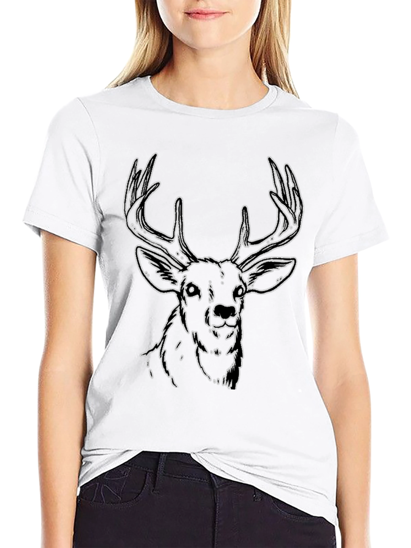 Deer Graphic Tee - Stylish Outline Design Soft Fabric