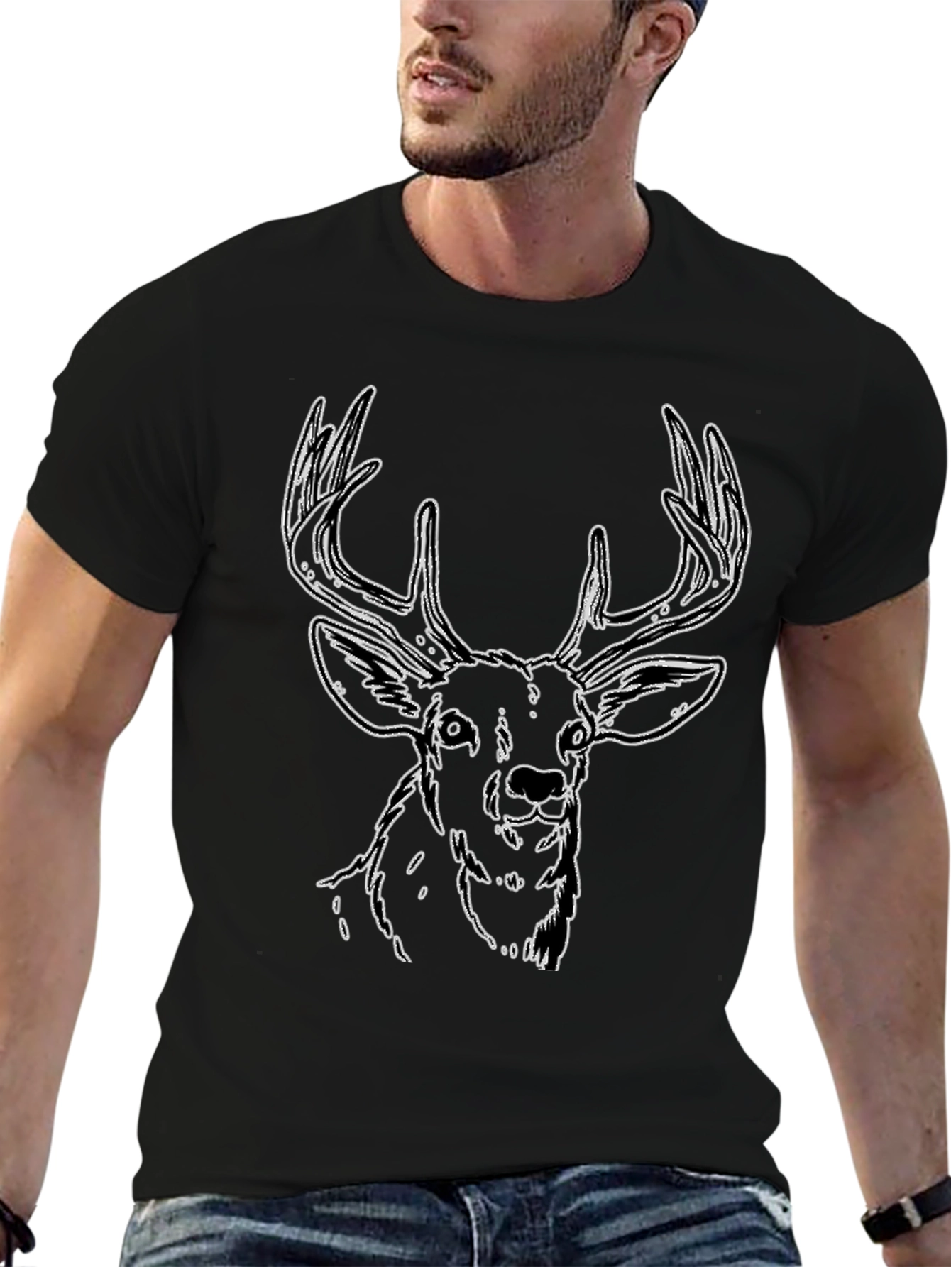 Deer Graphic Tee - Stylish Outline Design Soft Fabric