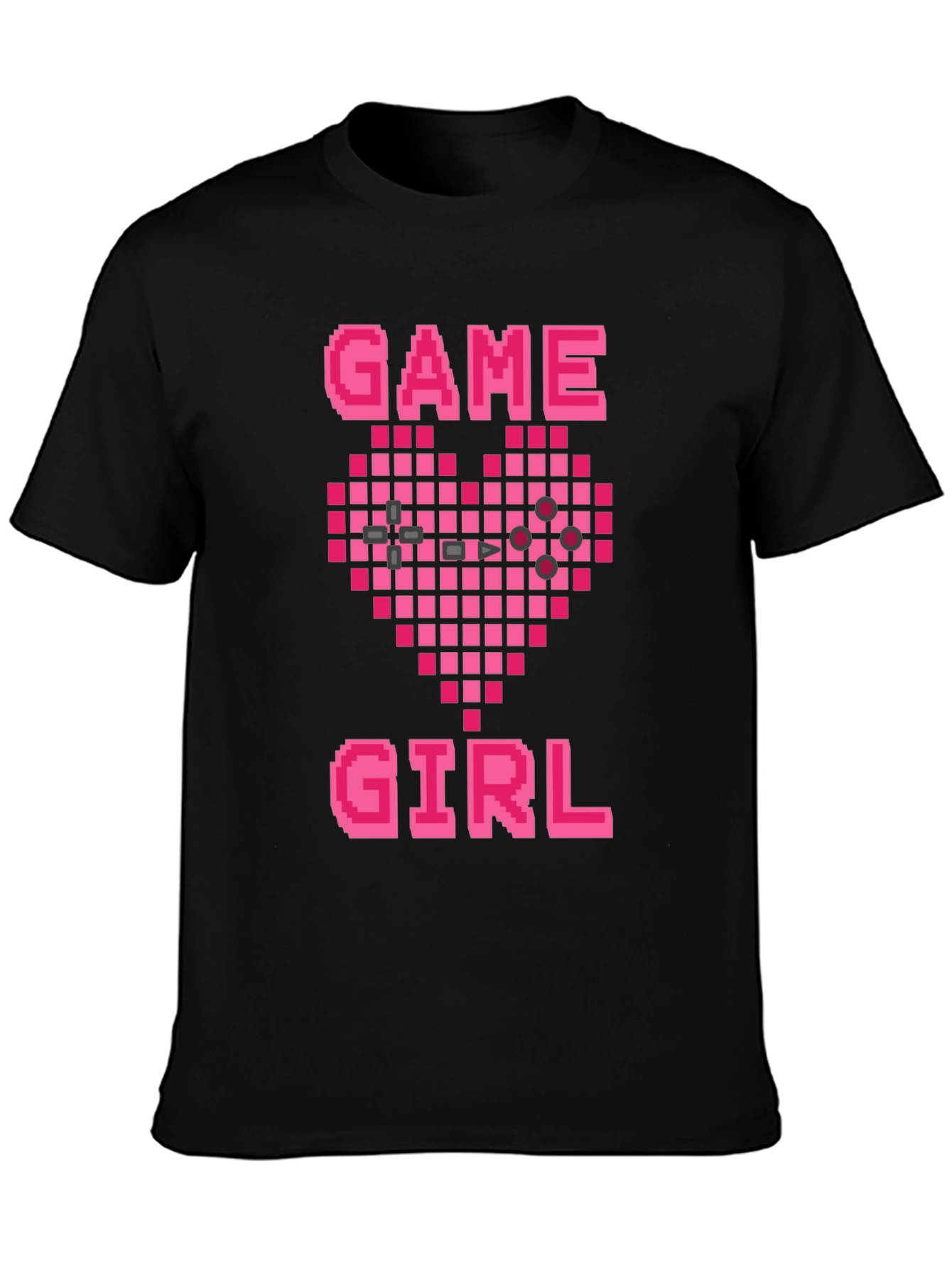 Game Girl Pixel Heart Black T-Shirt
