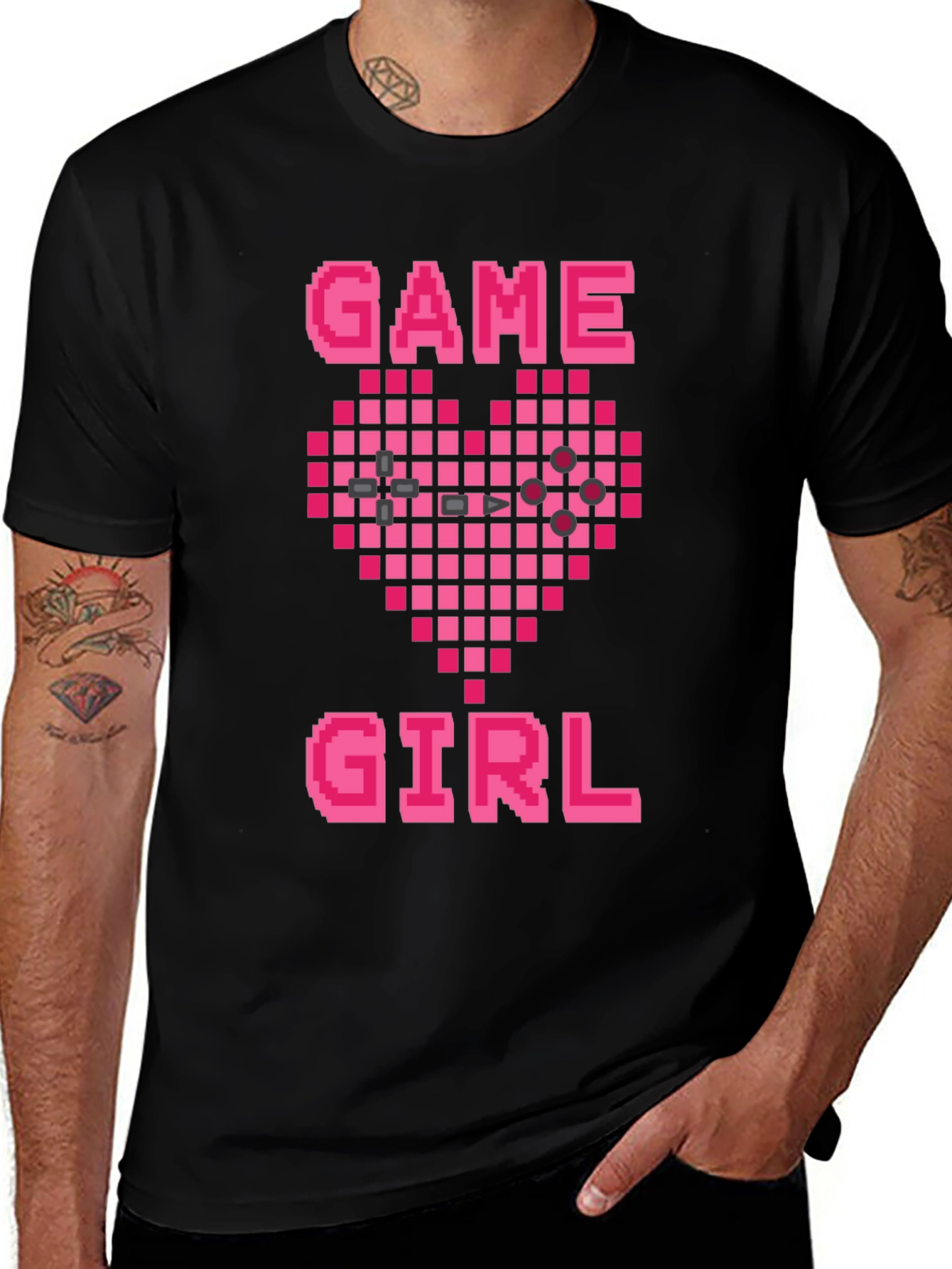 Game Girl Pixel Heart Black T-Shirt