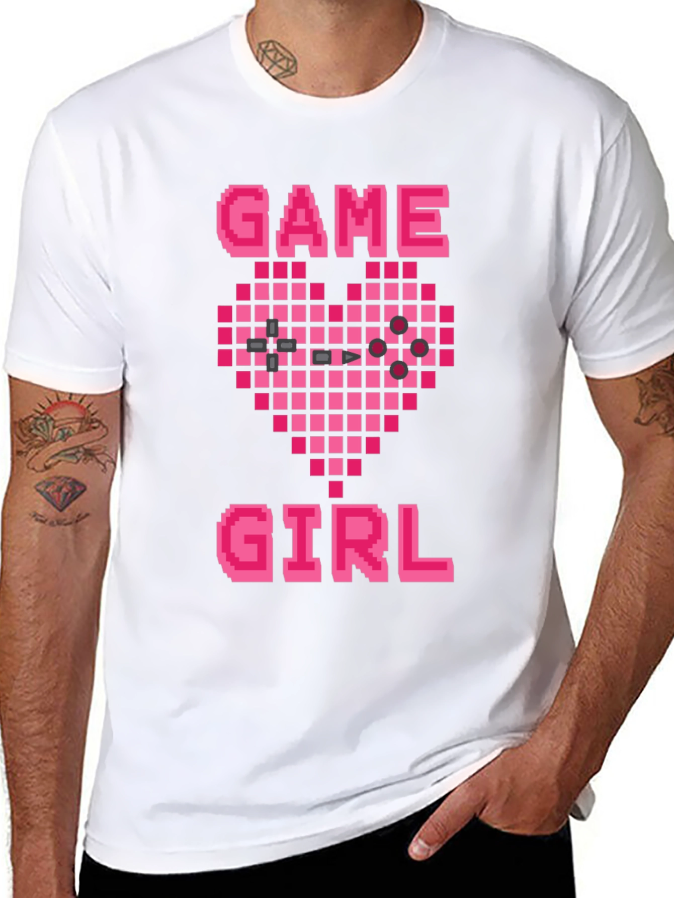 Game Girl Pixel Heart Black T-Shirt